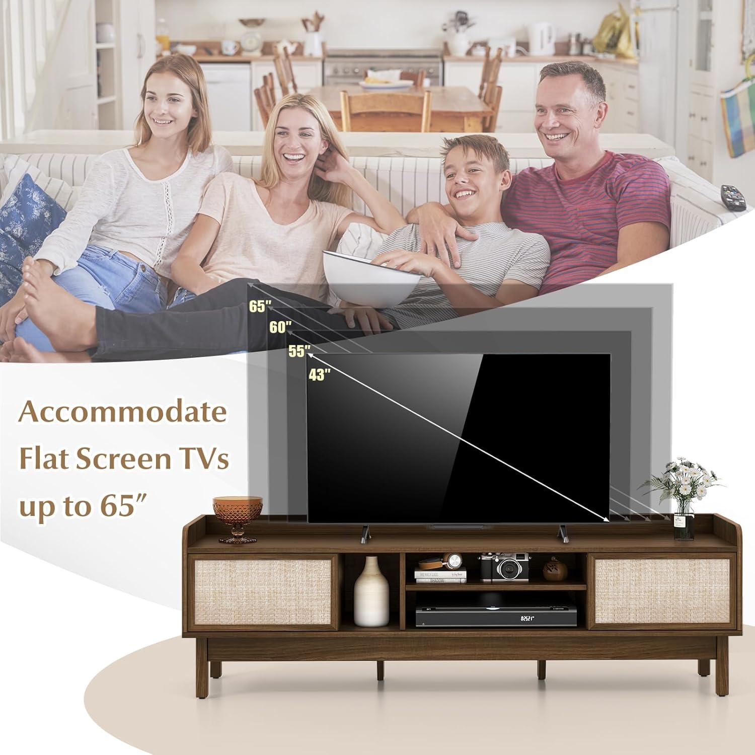 image:imageGiantex TV Stand for 65 TV Entertainment Center with Woven Doors Sliding Door Adjustable Shelf amp Compartment Cable Holes Mid Century Modern Media Console Table Television Stands for Living Room