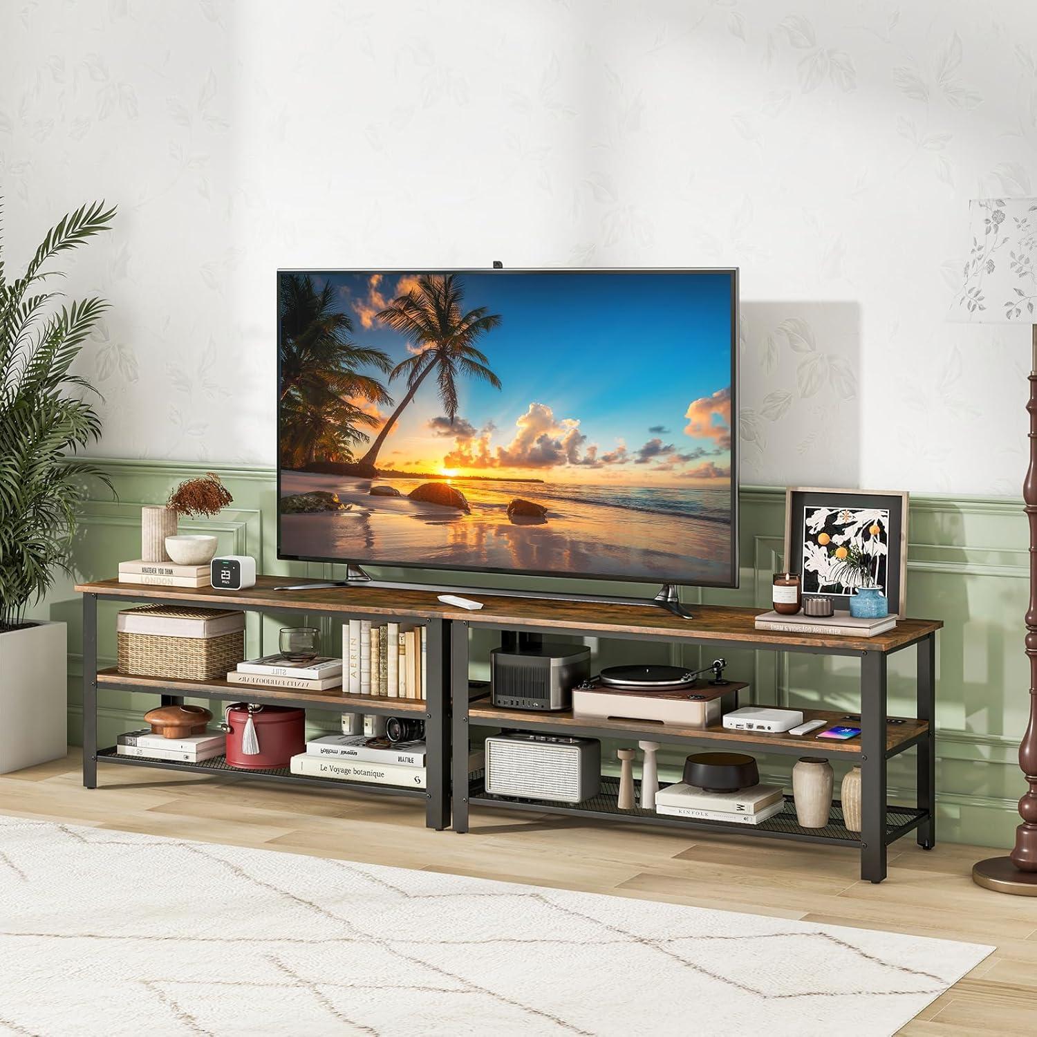 image:imageGiantex TV Stand for Bedroom Entertainment Center for TVs up to 50 3Tier Media Console Table with Outlets USB PortsStorage Shelves Metal Frame 435 TV Table for Living Room Rustic Brown