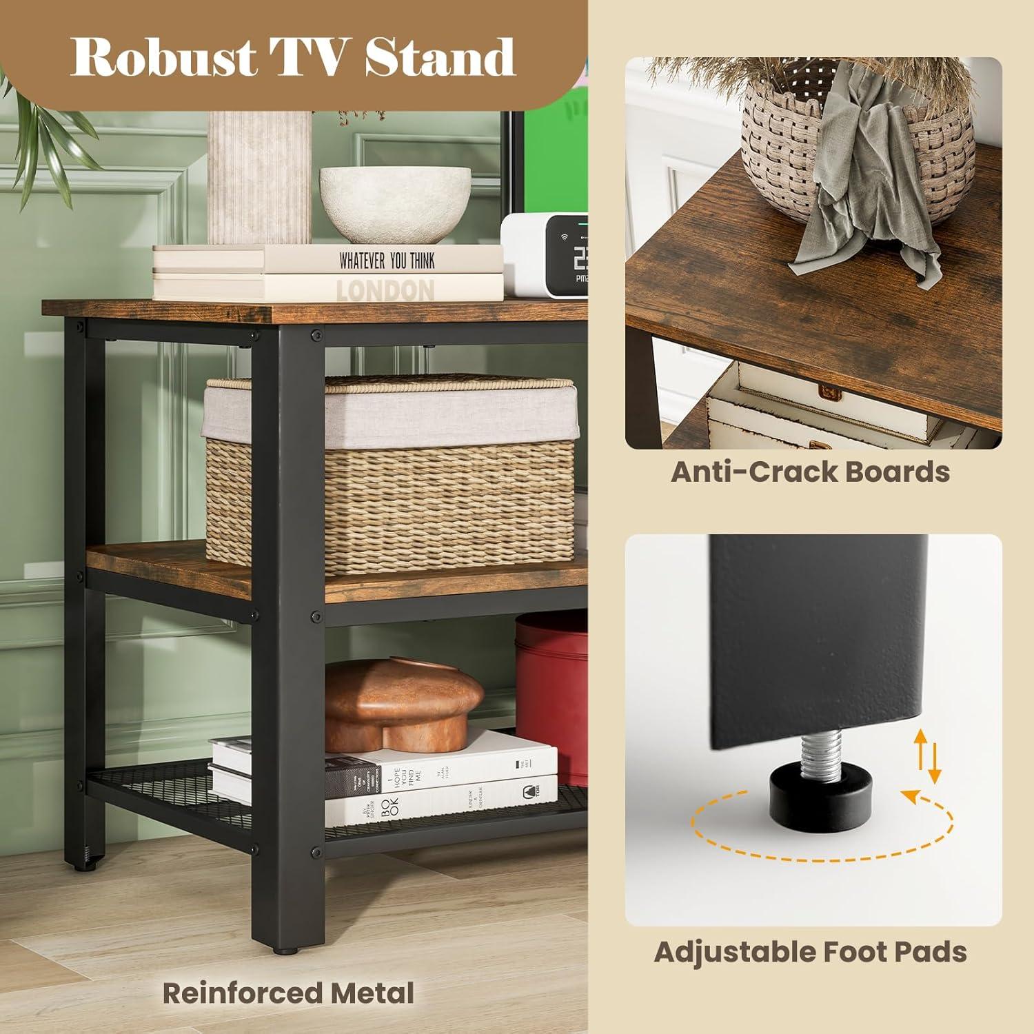 image:imageGiantex TV Stand for Bedroom Entertainment Center for TVs up to 50 3Tier Media Console Table with Outlets USB PortsStorage Shelves Metal Frame 435 TV Table for Living Room Rustic Brown