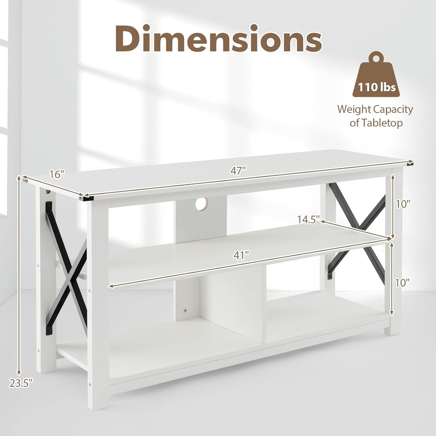image:imageGiantex TV Stand for Bedroom TV Cabinet for TV Up to 55 Entertainment Center with Storage Shelf amp Cable Hole XShaped Metal Frame TV Console Table for Living Room WhiteWhite