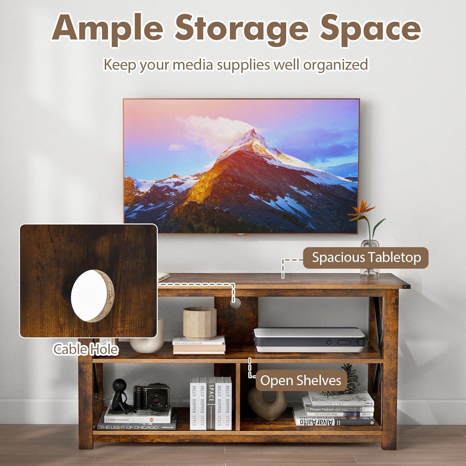 image:imageGiantex TV Stand for Bedroom TV Cabinet for TV Up to 55 Entertainment Center with Storage Shelf amp Cable Hole XShaped Metal Frame TV Console Table for Living Room WhiteBrown
