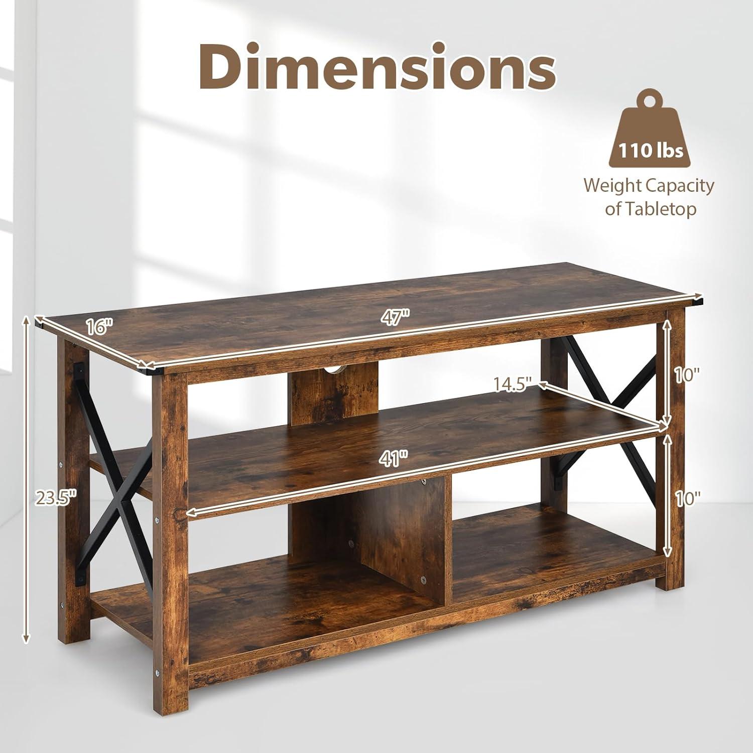 image:imageGiantex TV Stand for Bedroom TV Cabinet for TV Up to 55 Entertainment Center with Storage Shelf amp Cable Hole XShaped Metal Frame TV Console Table for Living Room WhiteBrown