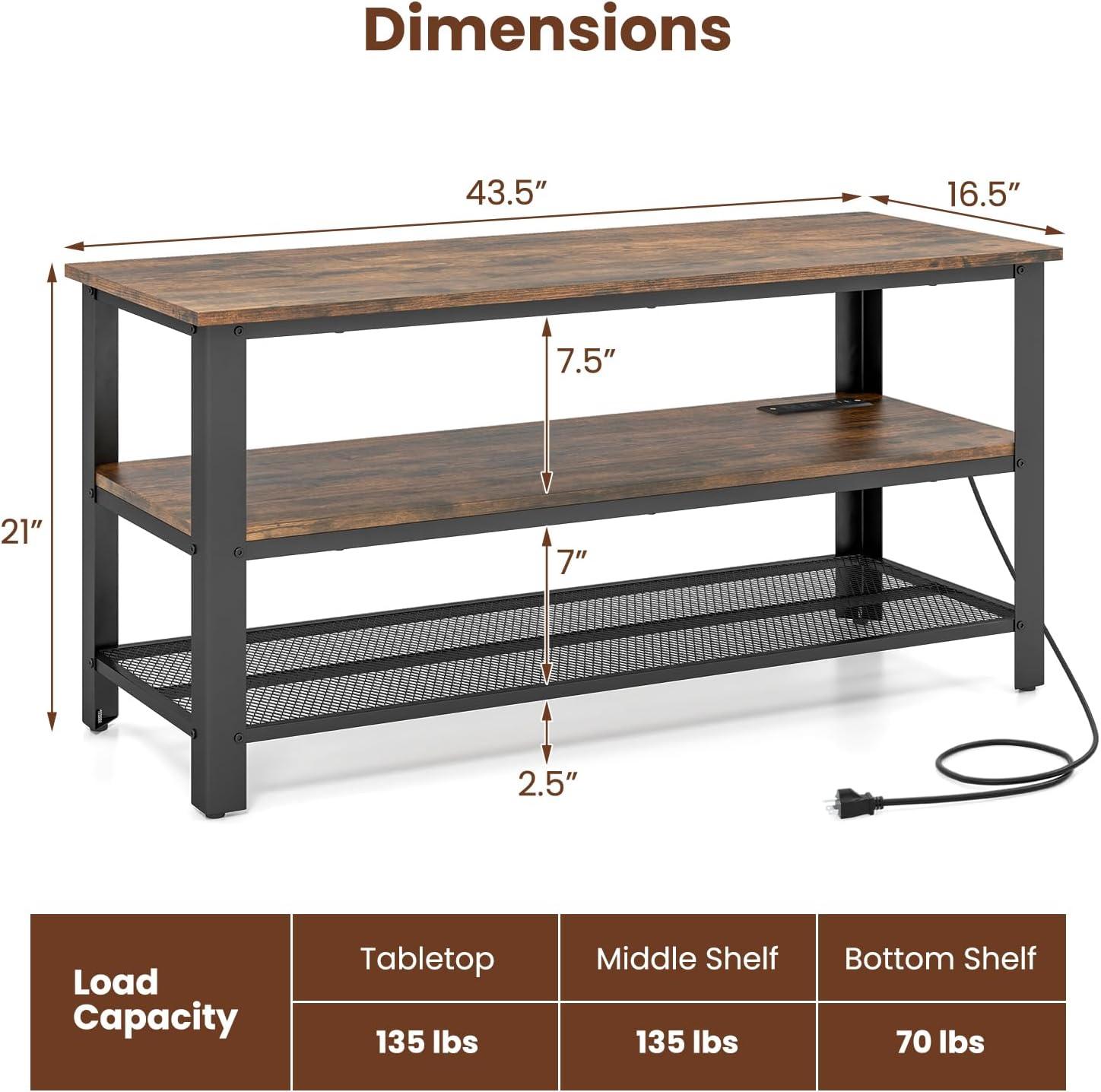 image:imageGiantex TV Stand for TV up to 50 Inches 435 Wood Industrial TV Cabinet with 3Tier Storage Shelves Adjustable Feet Entertainment Center TV Console Table for Living Room Bedroom Rustic Brown
