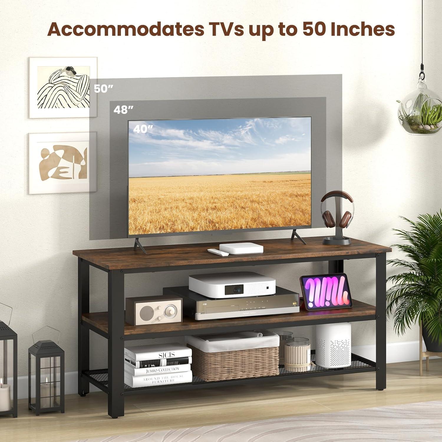 image:imageGiantex TV Stand for TV up to 50 Inches 435 Wood Industrial TV Cabinet with 3Tier Storage Shelves Adjustable Feet Entertainment Center TV Console Table for Living Room Bedroom Rustic Brown