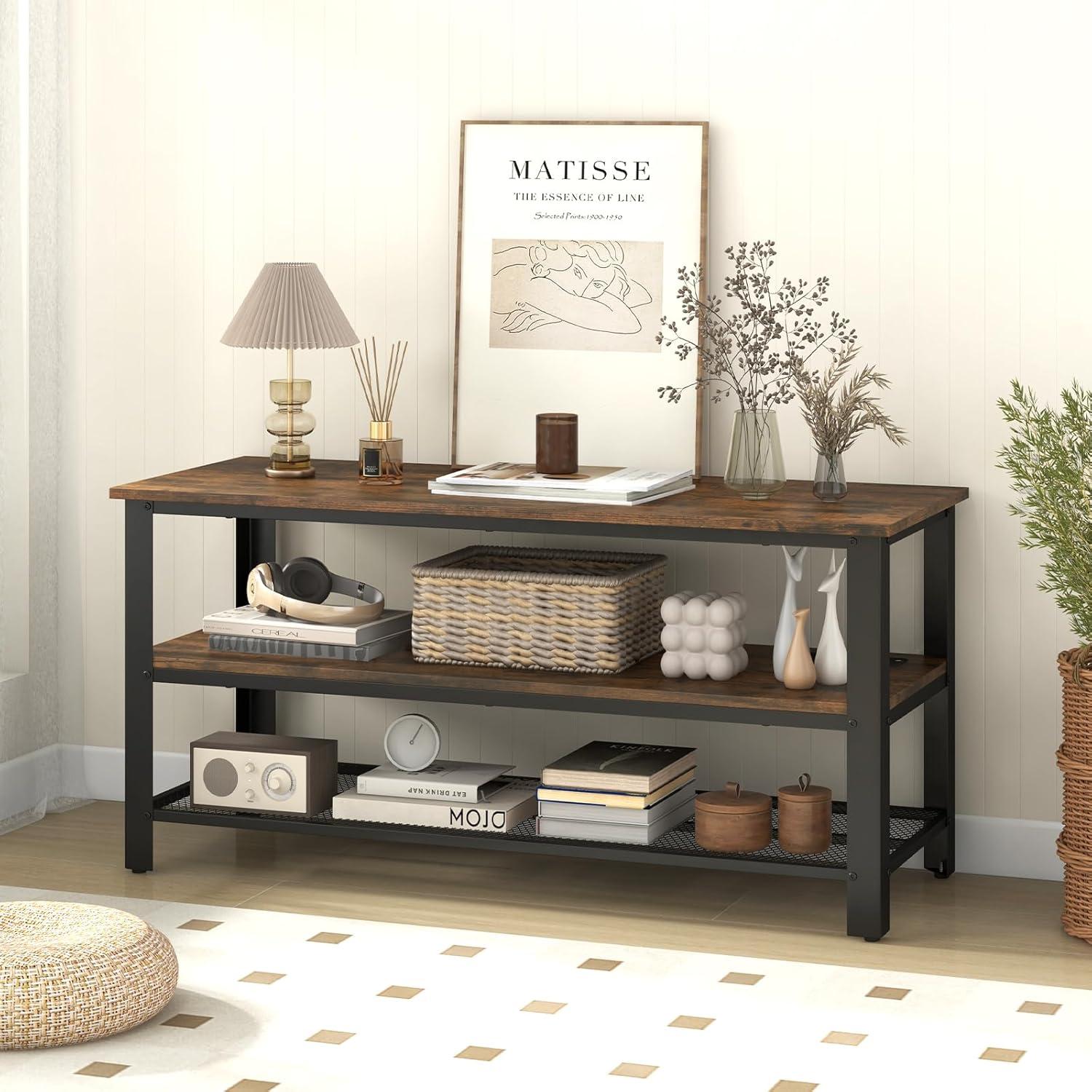 image:imageGiantex TV Stand for TV up to 50 Inches 435 Wood Industrial TV Cabinet with 3Tier Storage Shelves Adjustable Feet Entertainment Center TV Console Table for Living Room Bedroom Rustic Brown
