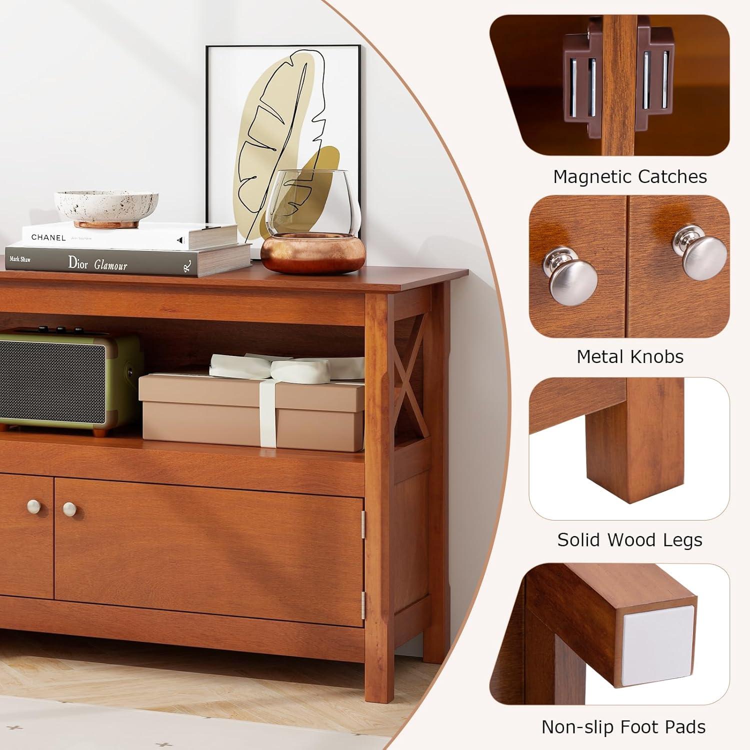 image:imageGiantex TV Stand with Power Outlet for TVs up to 50 Inch Entertainment Center with 2Door Cabinet Storage Shelf 2 Cable Holes Modern Media Console Table for Living Room Bedroom TV Cabinet BrownBrown