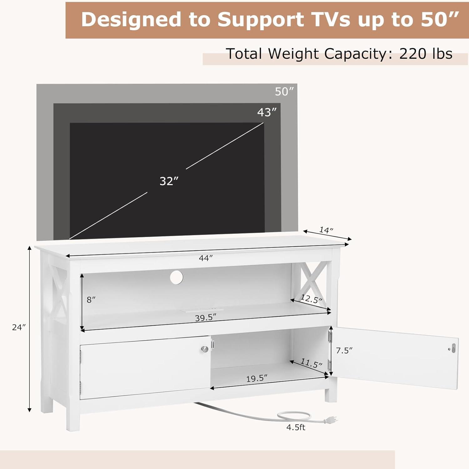 image:imageGiantex TV Stand with Power Outlet for TVs up to 50 Inch Entertainment Center with 2Door Cabinet Storage Shelf 2 Cable Holes Modern Media Console Table for Living Room Bedroom TV Cabinet BrownWhite