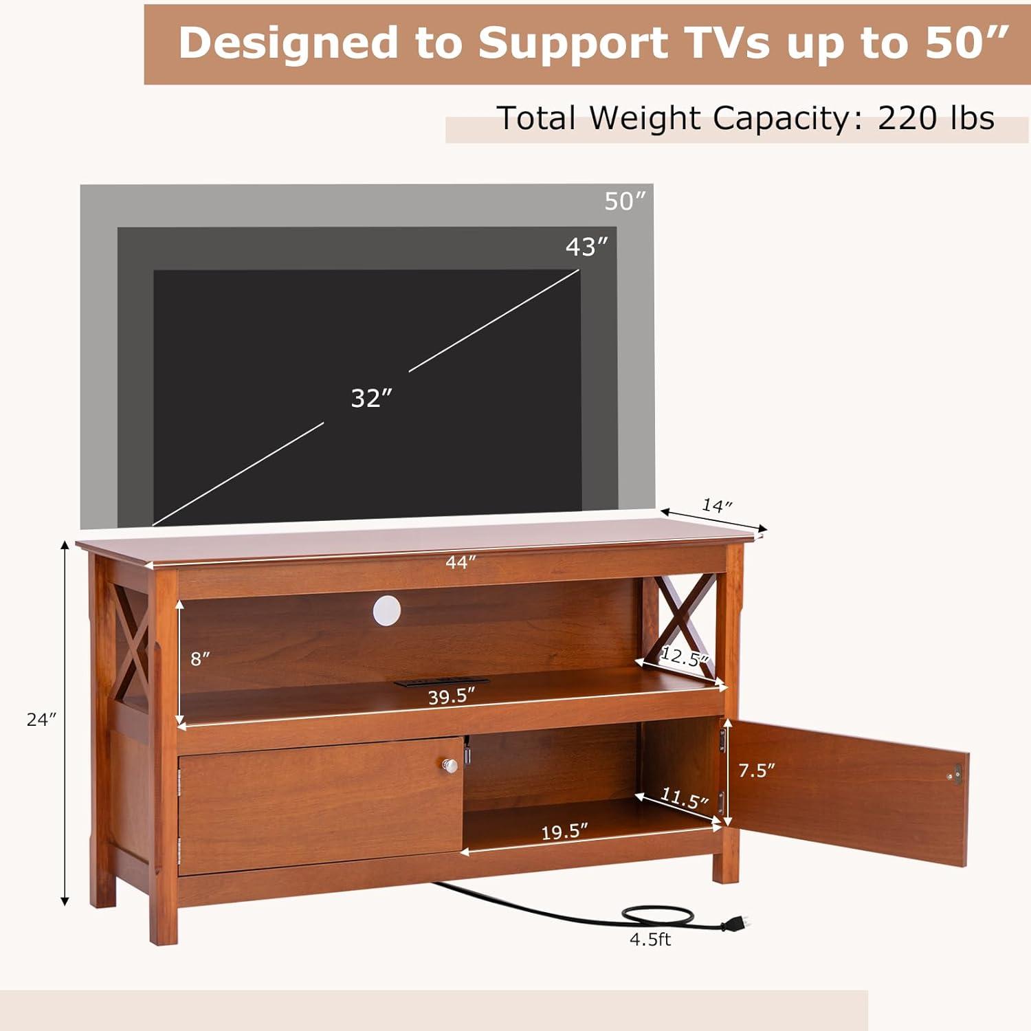 image:imageGiantex TV Stand with Power Outlet for TVs up to 50 Inch Entertainment Center with 2Door Cabinet Storage Shelf 2 Cable Holes Modern Media Console Table for Living Room Bedroom TV Cabinet BrownBrown