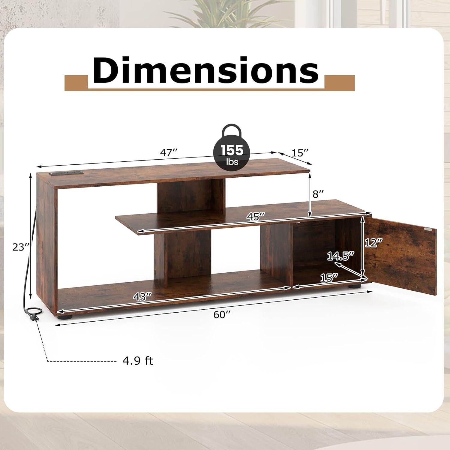 image:imageGiantex TV Stand with Power Outlet for TVs up to 55 Inch Entertainment Center with Storage Cabinet amp Open Shelves Media Console Table Modern Television Stands for Living Room Bedroom Rustic Brown