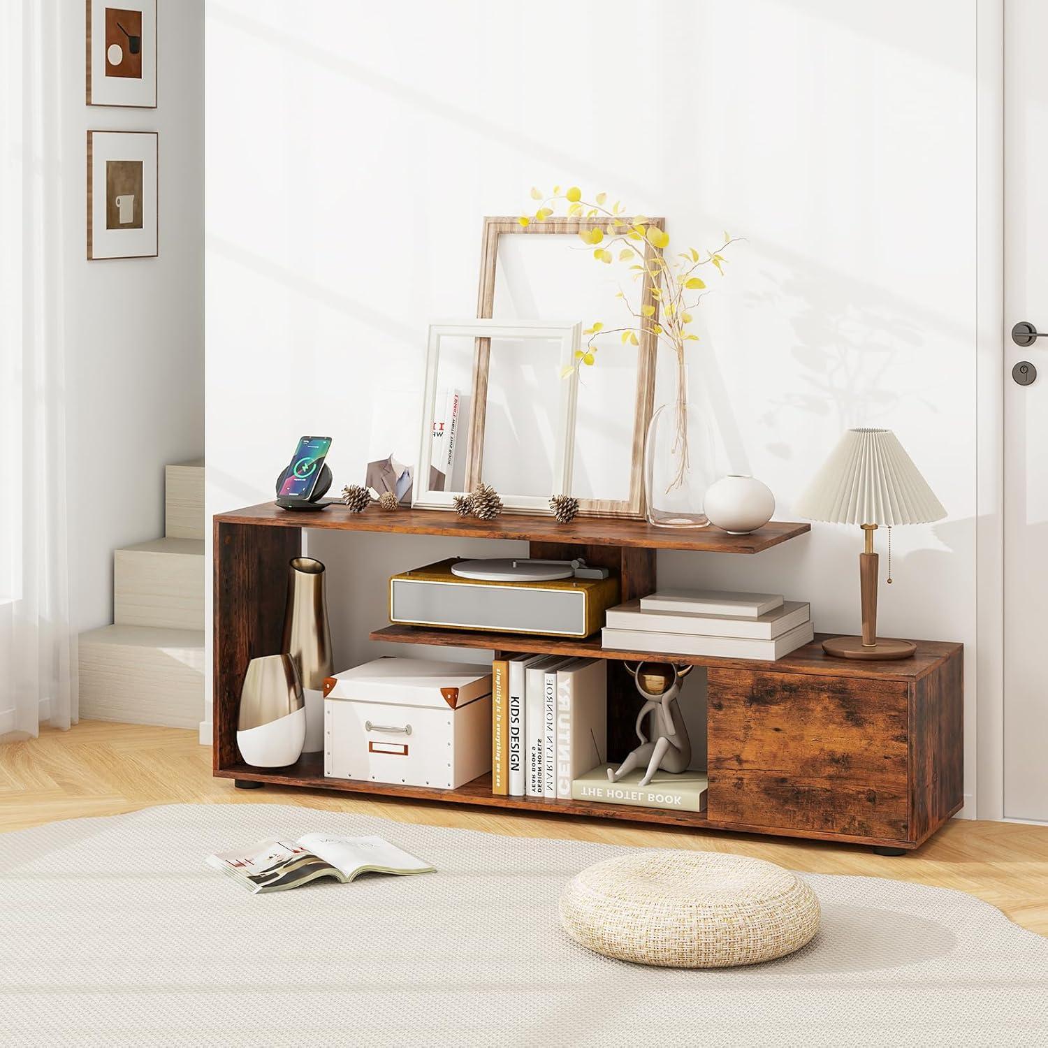 image:imageGiantex TV Stand with Power Outlet for TVs up to 55 Inch Entertainment Center with Storage Cabinet amp Open Shelves Media Console Table Modern Television Stands for Living Room Bedroom Rustic Brown