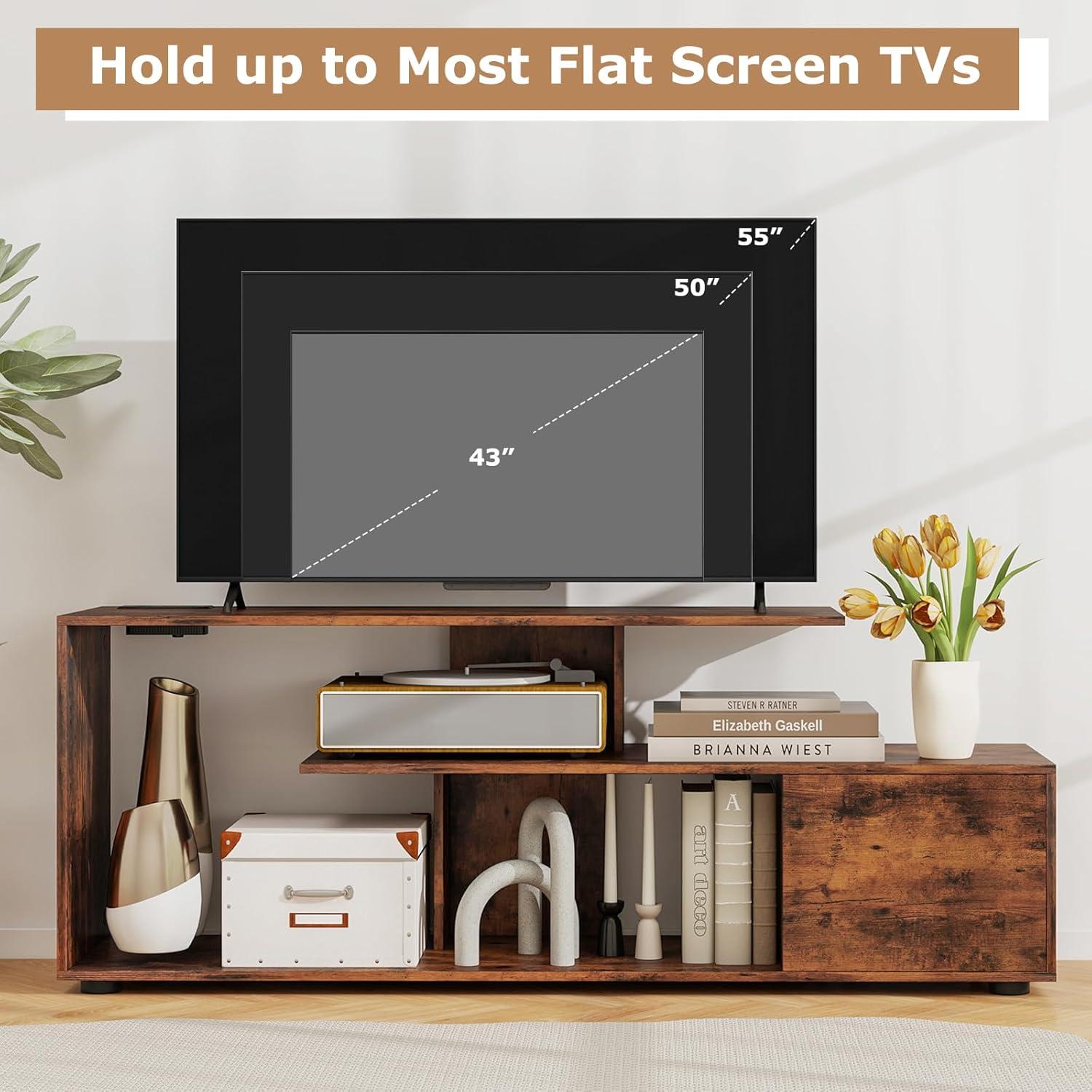 image:imageGiantex TV Stand with Power Outlet for TVs up to 55 Inch Entertainment Center with Storage Cabinet amp Open Shelves Media Console Table Modern Television Stands for Living Room Bedroom Rustic Brown