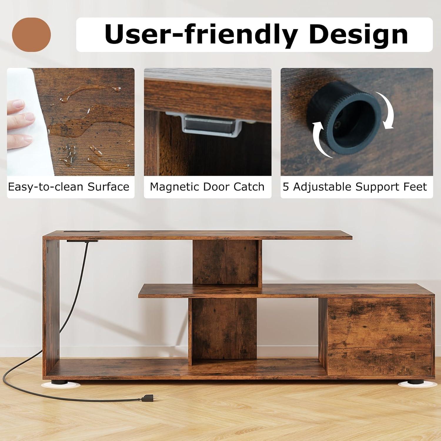 image:imageGiantex TV Stand with Power Outlet for TVs up to 55 Inch Entertainment Center with Storage Cabinet amp Open Shelves Media Console Table Modern Television Stands for Living Room Bedroom Rustic Brown