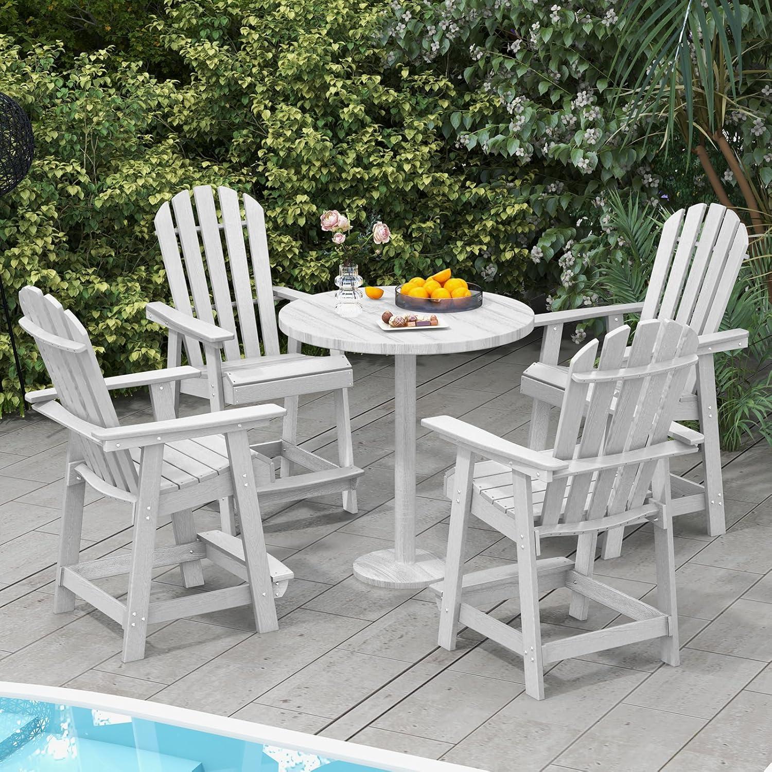 image:imageGiantex Tall Adirondack Chair HDPE Outdoor Bar Stools with Armrests 45 Wide Footrest Patio Adirondack Barstools AllWeather Balcony Chairs for Poolside Garden Backyard 1 WhiteWhite