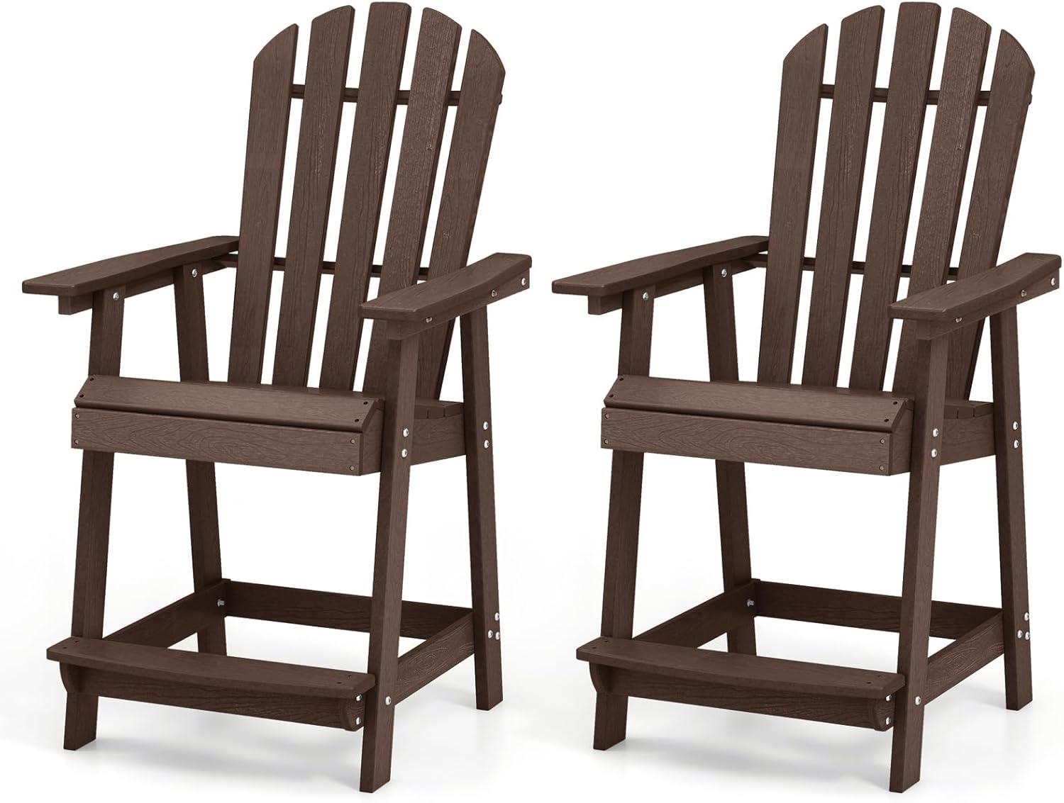 image:imageGiantex Tall Adirondack Chair HDPE Outdoor Bar Stools with Armrests 45 Wide Footrest Patio Adirondack Barstools AllWeather Balcony Chairs for Poolside Garden Backyard 1 WhiteBrown