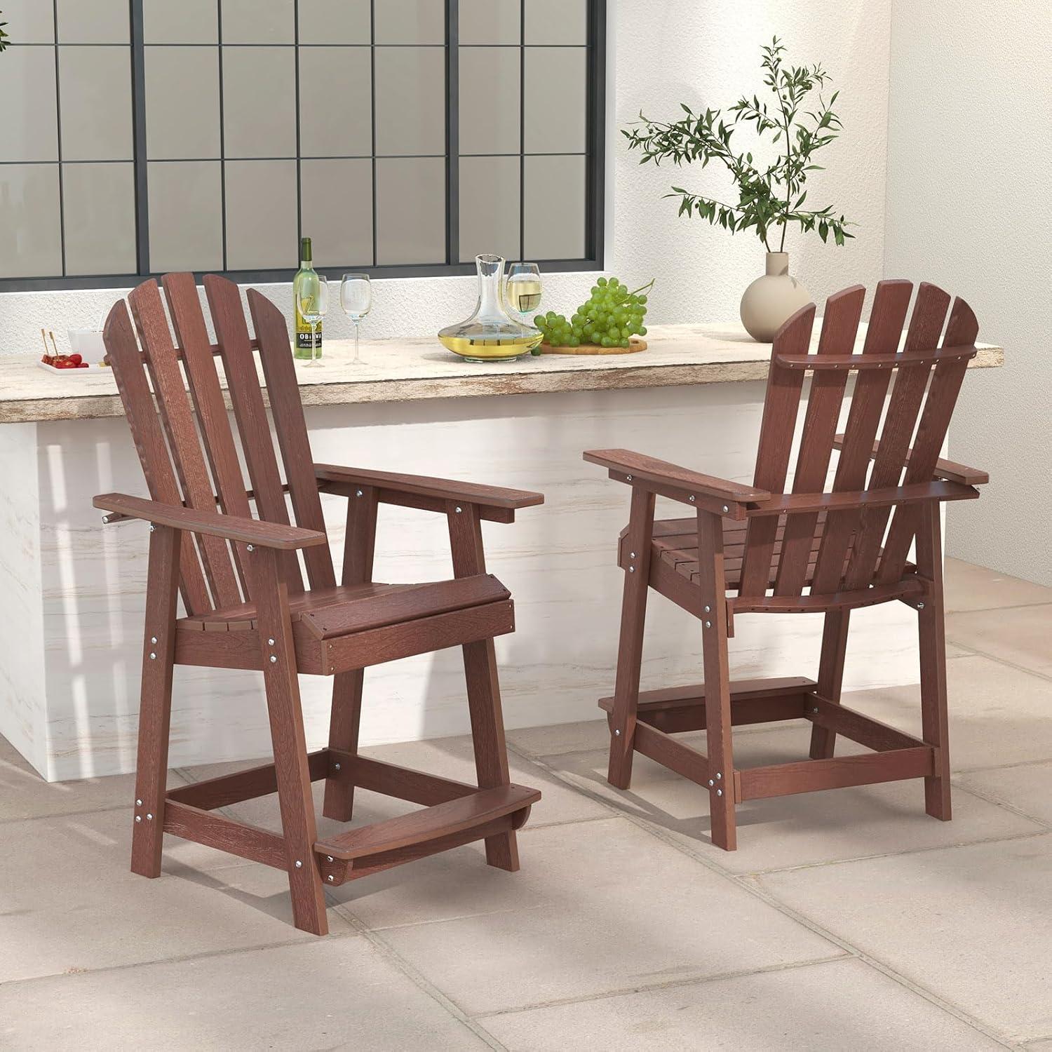 image:imageGiantex Tall Adirondack Chair HDPE Outdoor Bar Stools with Armrests 45 Wide Footrest Patio Adirondack Barstools AllWeather Balcony Chairs for Poolside Garden Backyard 1 WhiteCoffee
