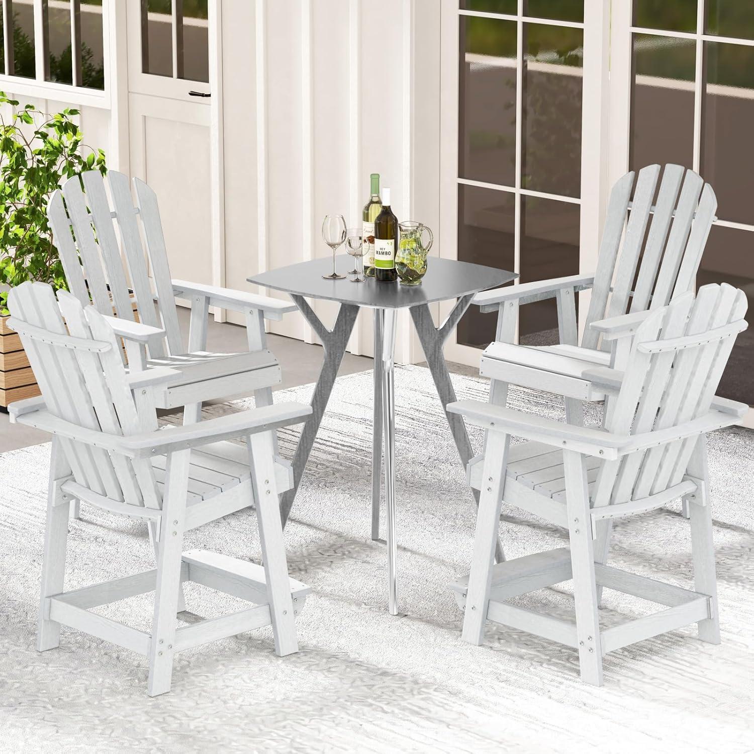 image:imageGiantex Tall Adirondack Chair HDPE Outdoor Bar Stools with Armrests 45 Wide Footrest Patio Adirondack Barstools AllWeather Balcony Chairs for Poolside Garden Backyard 1 WhiteWhite