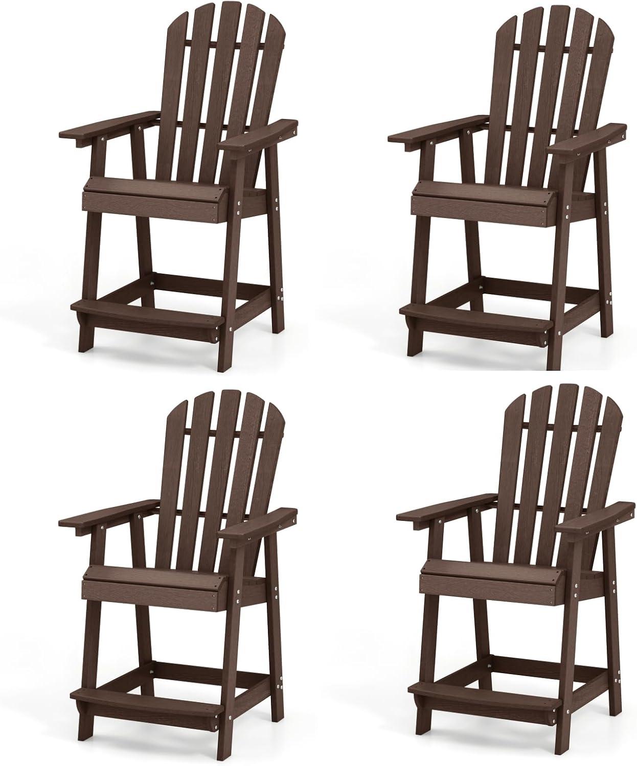 image:imageGiantex Tall Adirondack Chair HDPE Outdoor Bar Stools with Armrests 45 Wide Footrest Patio Adirondack Barstools AllWeather Balcony Chairs for Poolside Garden Backyard 1 WhiteBrown