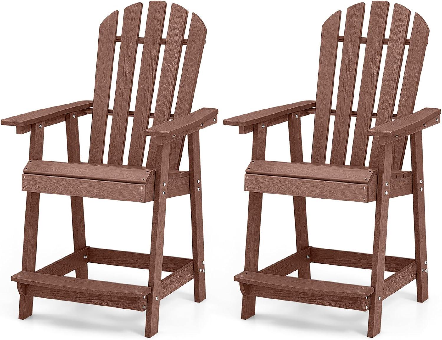 image:imageGiantex Tall Adirondack Chair HDPE Outdoor Bar Stools with Armrests 45 Wide Footrest Patio Adirondack Barstools AllWeather Balcony Chairs for Poolside Garden Backyard 1 WhiteCoffee