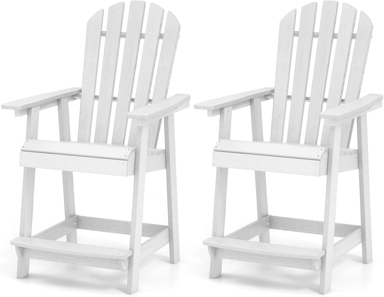 image:imageGiantex Tall Adirondack Chair HDPE Outdoor Bar Stools with Armrests 45 Wide Footrest Patio Adirondack Barstools AllWeather Balcony Chairs for Poolside Garden Backyard 1 WhiteWhite