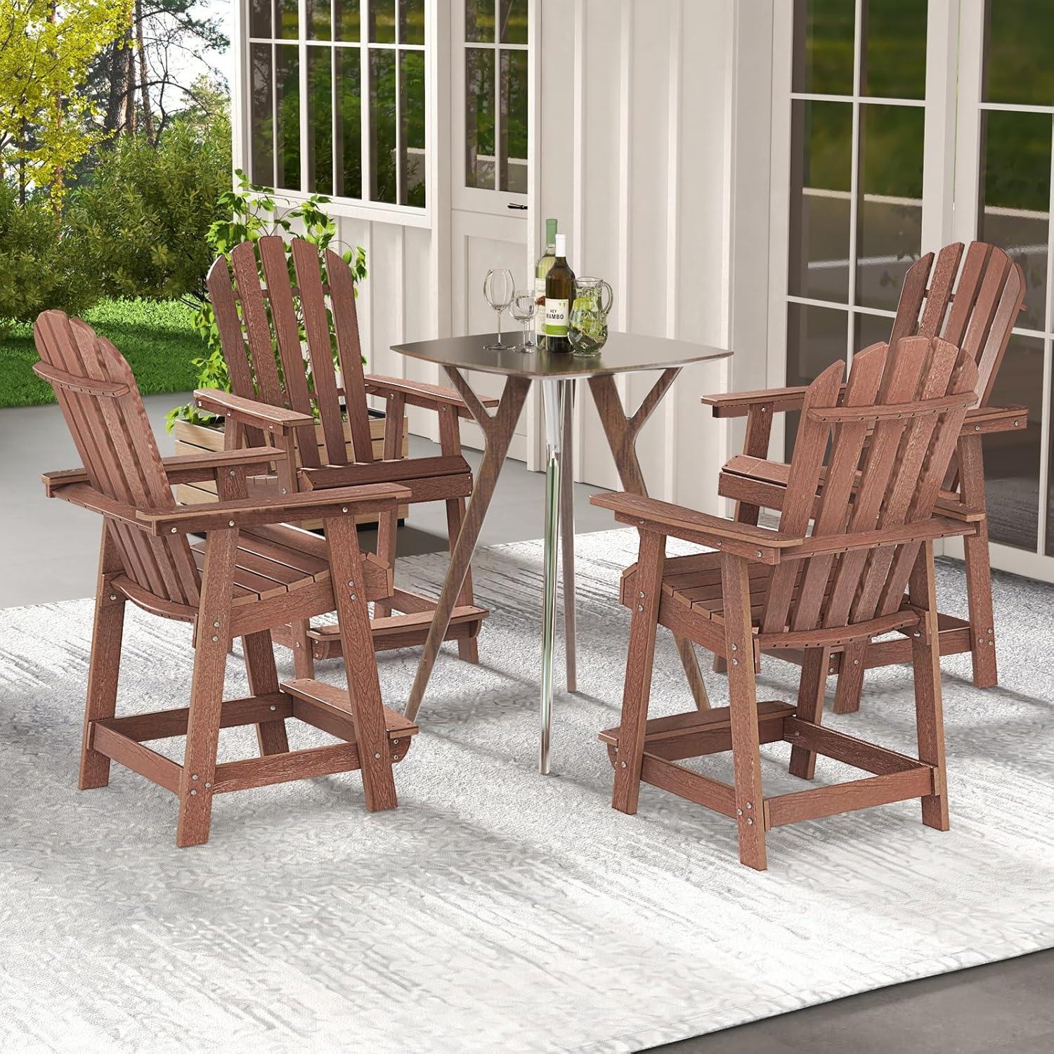 image:imageGiantex Tall Adirondack Chair HDPE Outdoor Bar Stools with Armrests 45 Wide Footrest Patio Adirondack Barstools AllWeather Balcony Chairs for Poolside Garden Backyard 1 WhiteCoffee