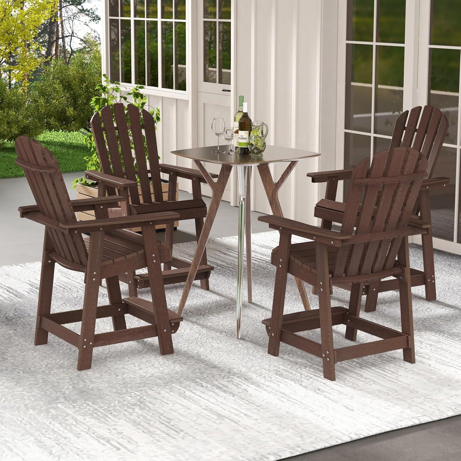 image:imageGiantex Tall Adirondack Chair HDPE Outdoor Bar Stools with Armrests 45 Wide Footrest Patio Adirondack Barstools AllWeather Balcony Chairs for Poolside Garden Backyard 1 WhiteBrown