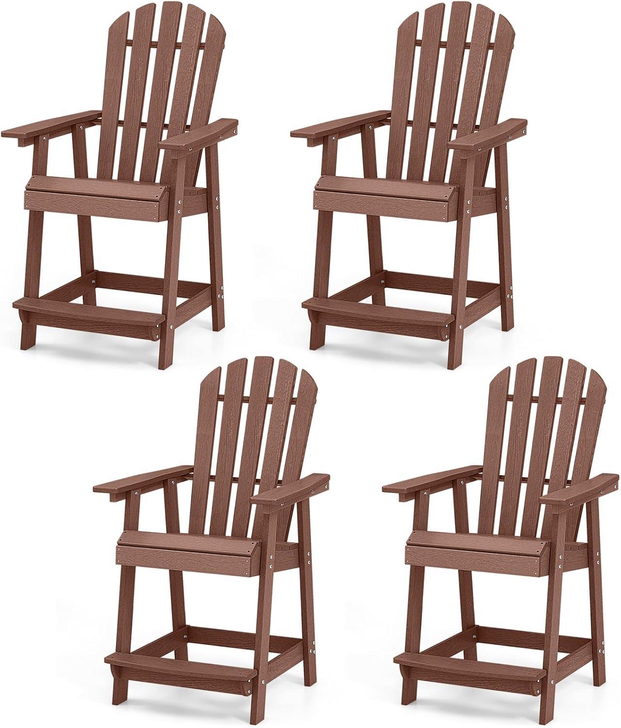 image:imageGiantex Tall Adirondack Chair HDPE Outdoor Bar Stools with Armrests 45 Wide Footrest Patio Adirondack Barstools AllWeather Balcony Chairs for Poolside Garden Backyard 1 WhiteCoffee