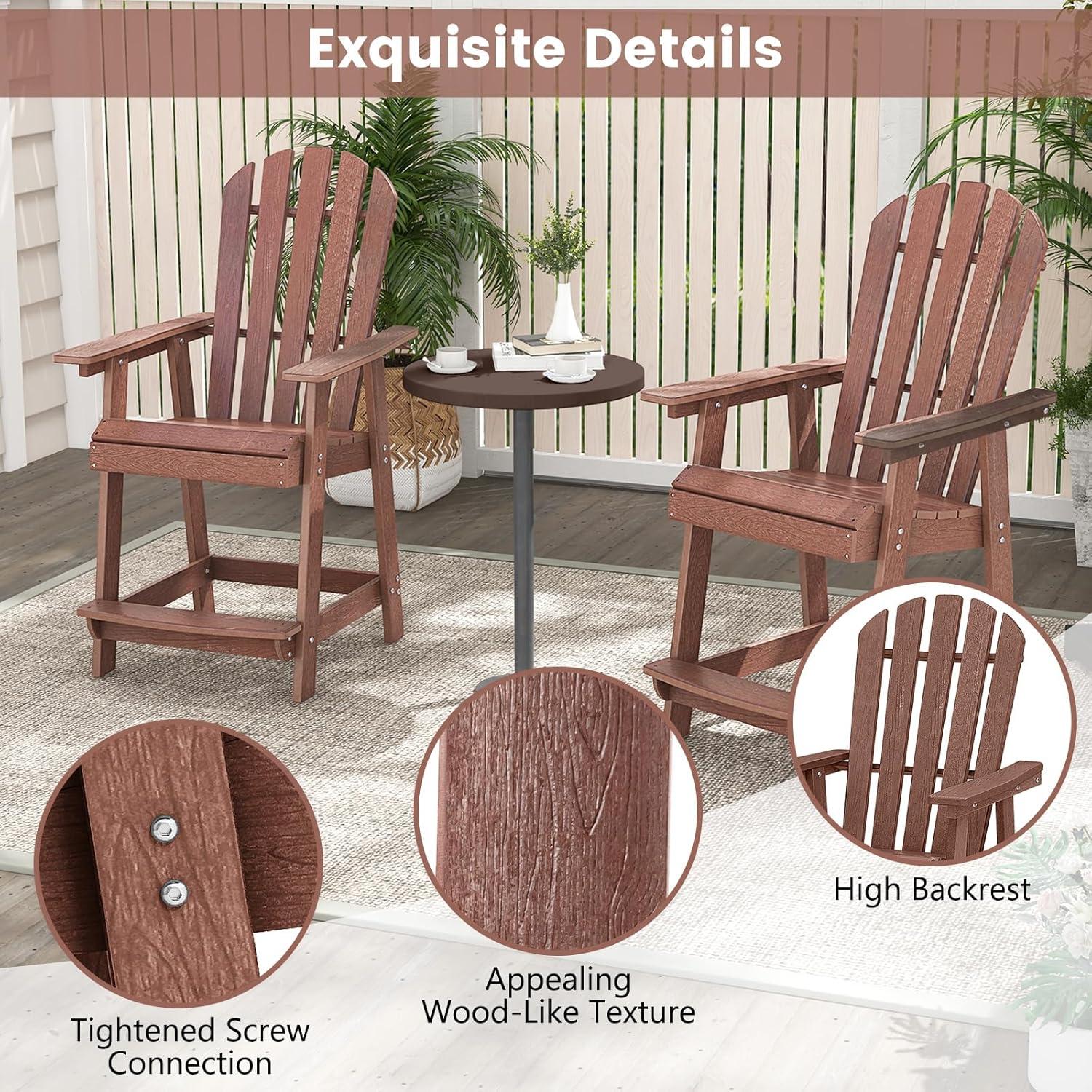 image:imageGiantex Tall Adirondack Chair HDPE Outdoor Bar Stools with Armrests 45 Wide Footrest Patio Adirondack Barstools AllWeather Balcony Chairs for Poolside Garden Backyard 1 WhiteCoffee