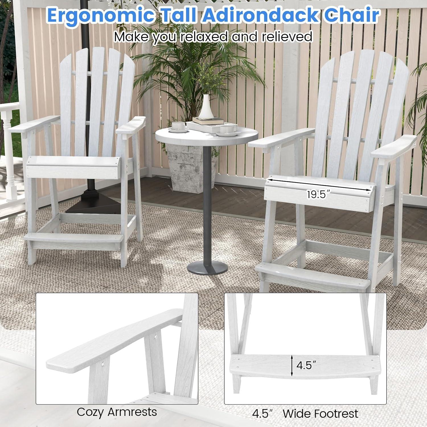 image:imageGiantex Tall Adirondack Chair HDPE Outdoor Bar Stools with Armrests 45 Wide Footrest Patio Adirondack Barstools AllWeather Balcony Chairs for Poolside Garden Backyard 1 WhiteWhite