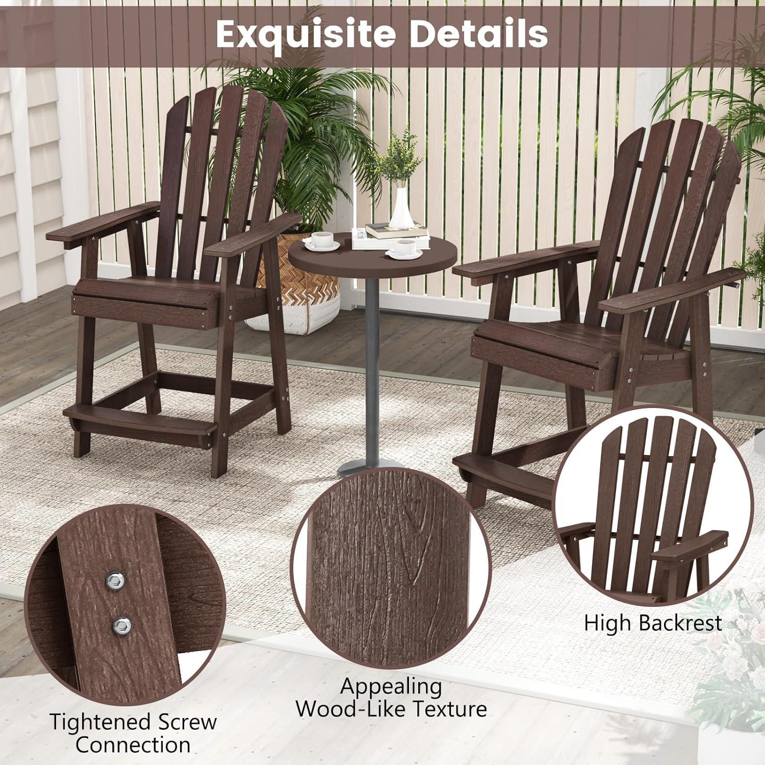 image:imageGiantex Tall Adirondack Chair HDPE Outdoor Bar Stools with Armrests 45 Wide Footrest Patio Adirondack Barstools AllWeather Balcony Chairs for Poolside Garden Backyard 1 WhiteBrown
