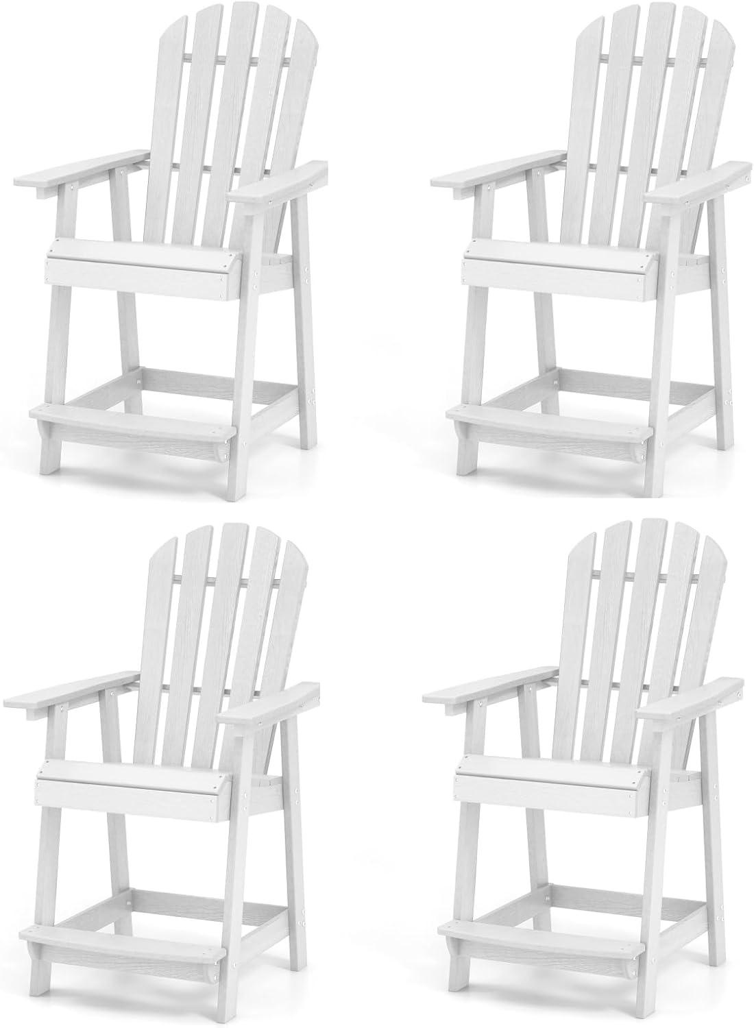image:imageGiantex Tall Adirondack Chair HDPE Outdoor Bar Stools with Armrests 45 Wide Footrest Patio Adirondack Barstools AllWeather Balcony Chairs for Poolside Garden Backyard 1 WhiteWhite