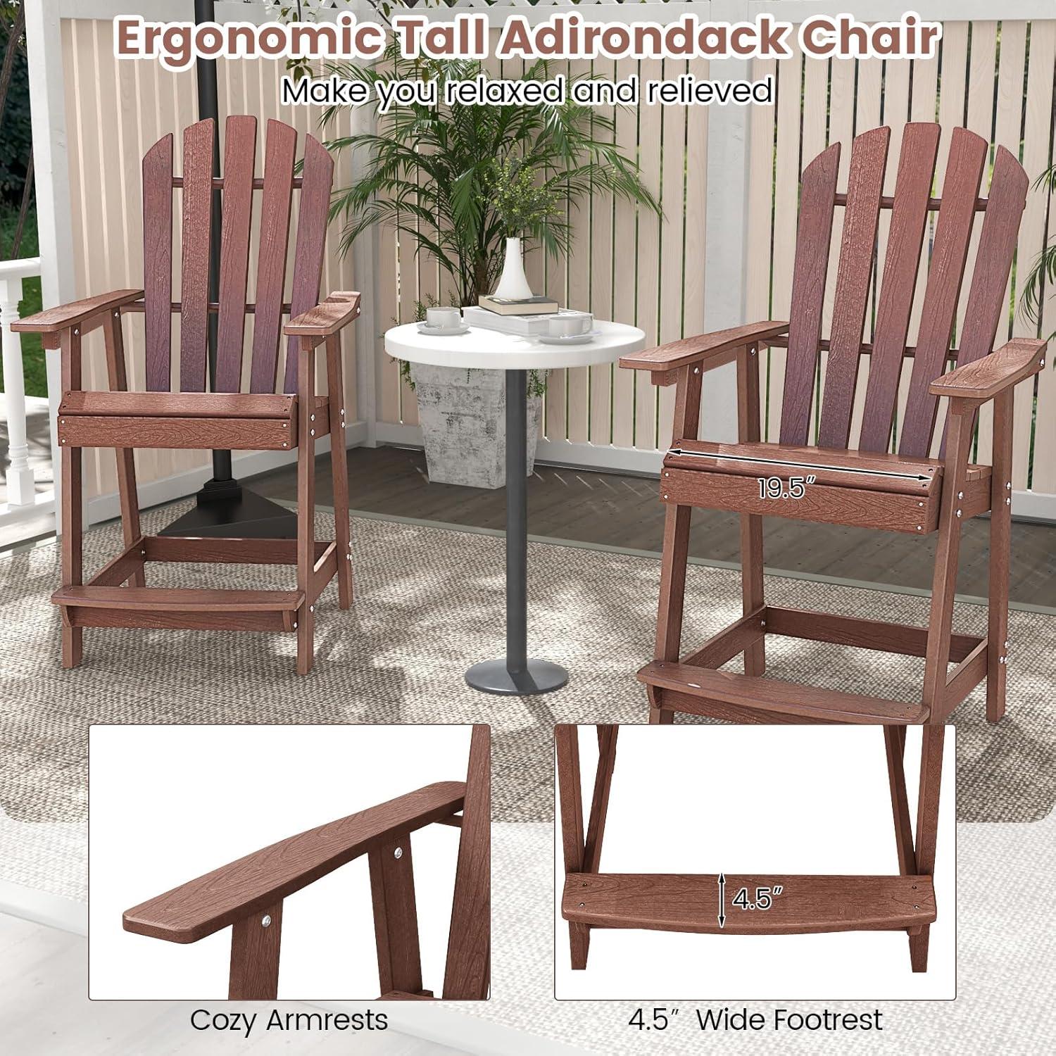 image:imageGiantex Tall Adirondack Chair HDPE Outdoor Bar Stools with Armrests 45 Wide Footrest Patio Adirondack Barstools AllWeather Balcony Chairs for Poolside Garden Backyard 1 WhiteCoffee