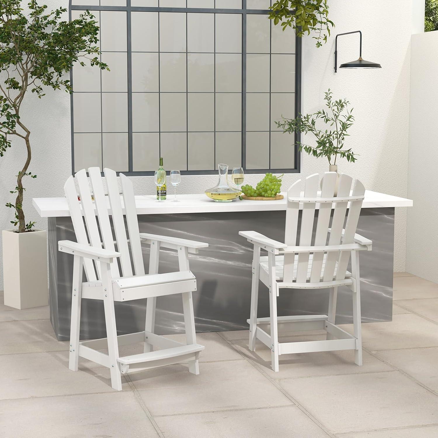 image:imageGiantex Tall Adirondack Chair HDPE Outdoor Bar Stools with Armrests 45 Wide Footrest Patio Adirondack Barstools AllWeather Balcony Chairs for Poolside Garden Backyard 1 WhiteWhite