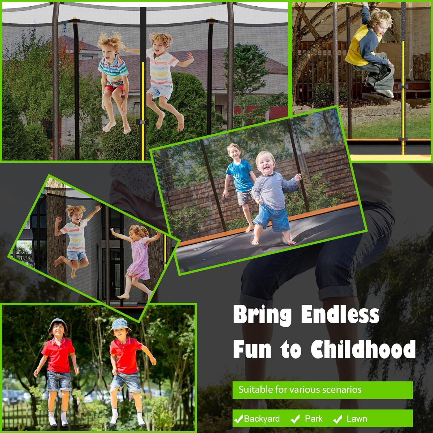 image:imageGiantex Trampoline 8 FT x 14 FT ASTM Certified Rectangular Trampoline with Enclosure Ladder DoubleSide Galvanized Steel Frame Max Load 440 Lbs Outdoor Recreational Trampolines for Kids AdultsOrange