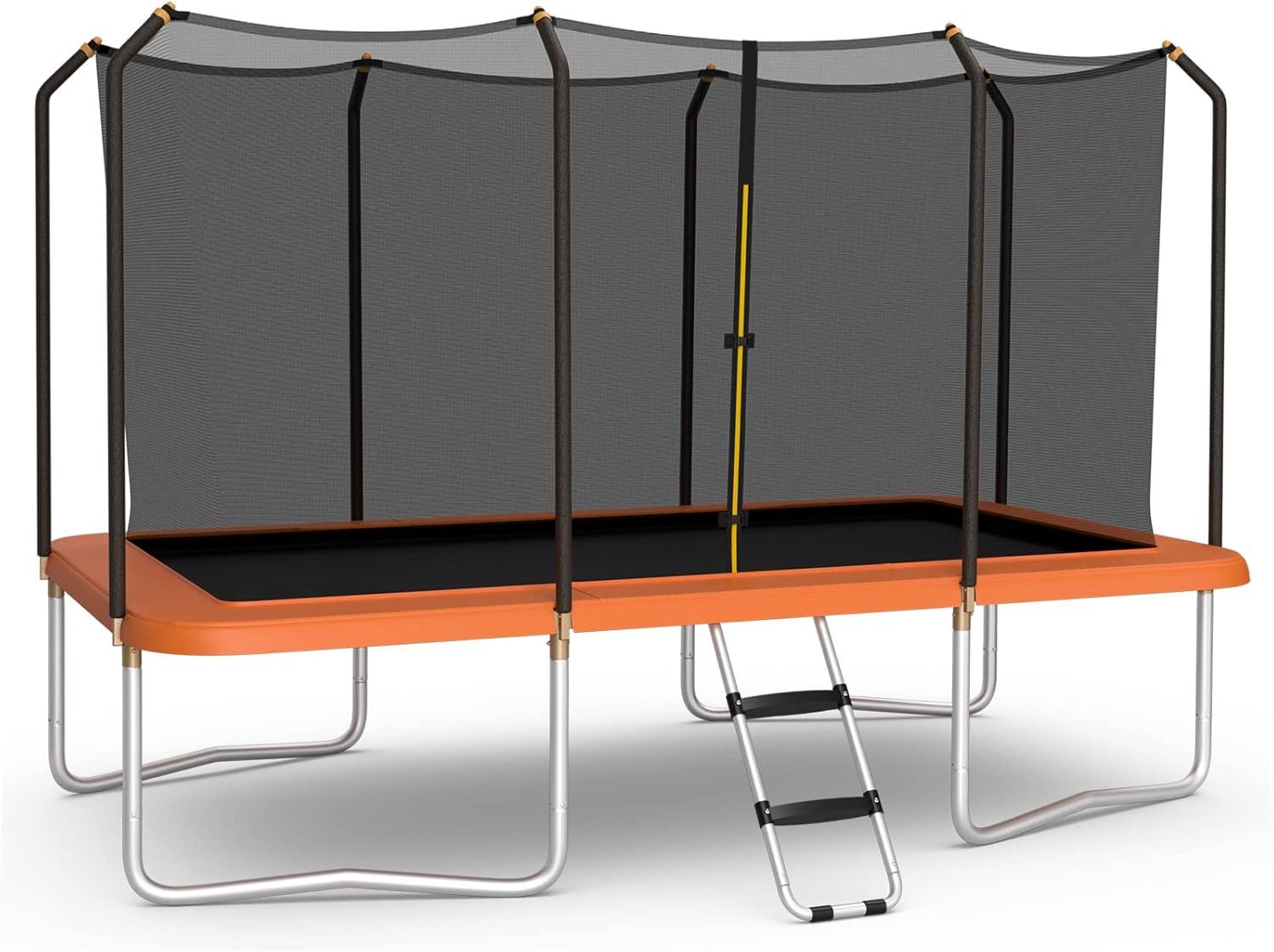 image:imageGiantex Trampoline 8 FT x 14 FT ASTM Certified Rectangular Trampoline with Enclosure Ladder DoubleSide Galvanized Steel Frame Max Load 440 Lbs Outdoor Recreational Trampolines for Kids AdultsOrange