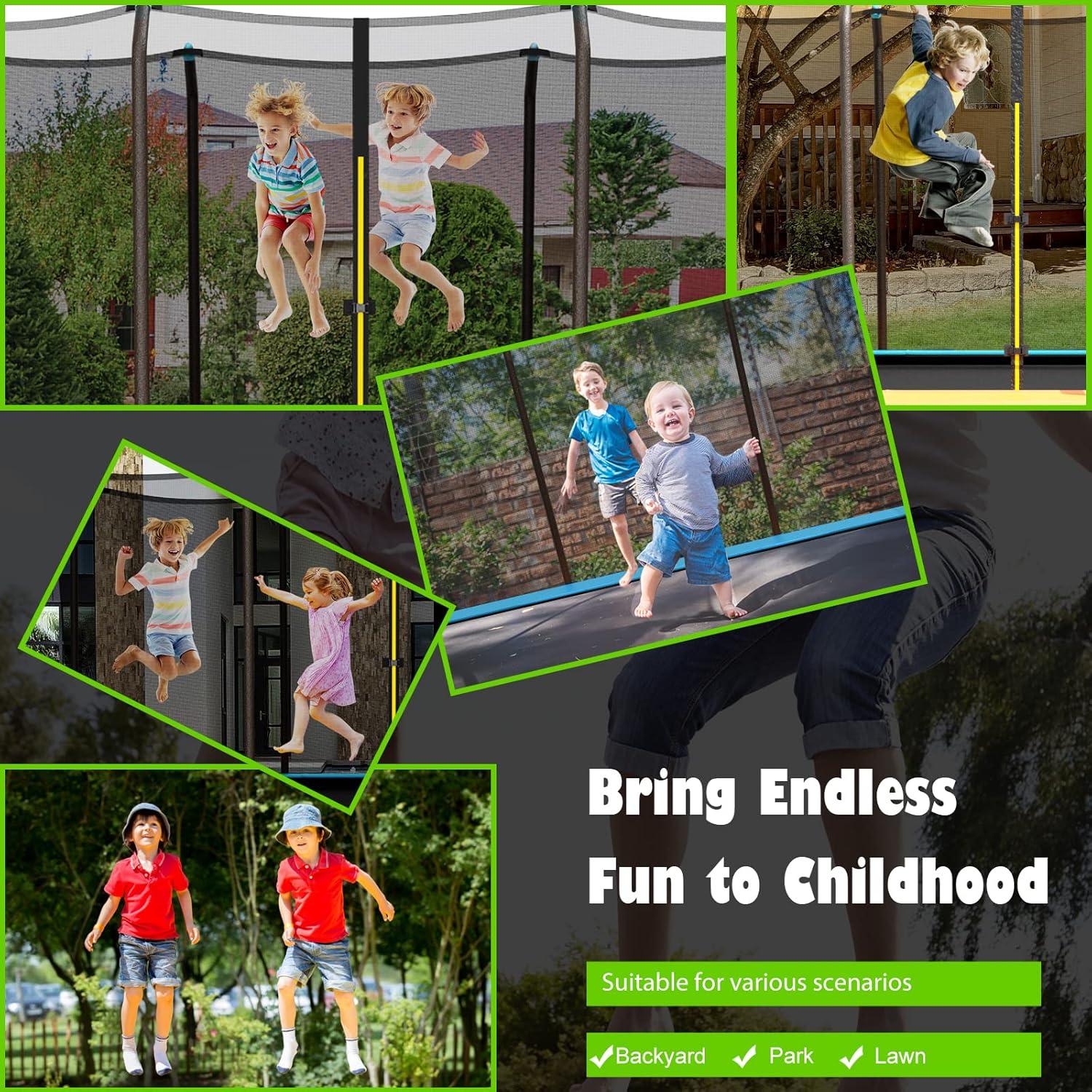 image:imageGiantex Trampoline 8 FT x 14 FT ASTM Certified Rectangular Trampoline with Enclosure Ladder DoubleSide Galvanized Steel Frame Max Load 440 Lbs Outdoor Recreational Trampolines for Kids AdultsBlue