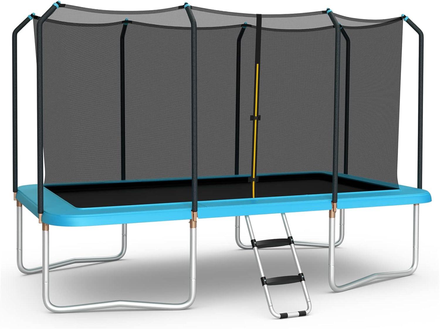 image:imageGiantex Trampoline 8 FT x 14 FT ASTM Certified Rectangular Trampoline with Enclosure Ladder DoubleSide Galvanized Steel Frame Max Load 440 Lbs Outdoor Recreational Trampolines for Kids AdultsBlue