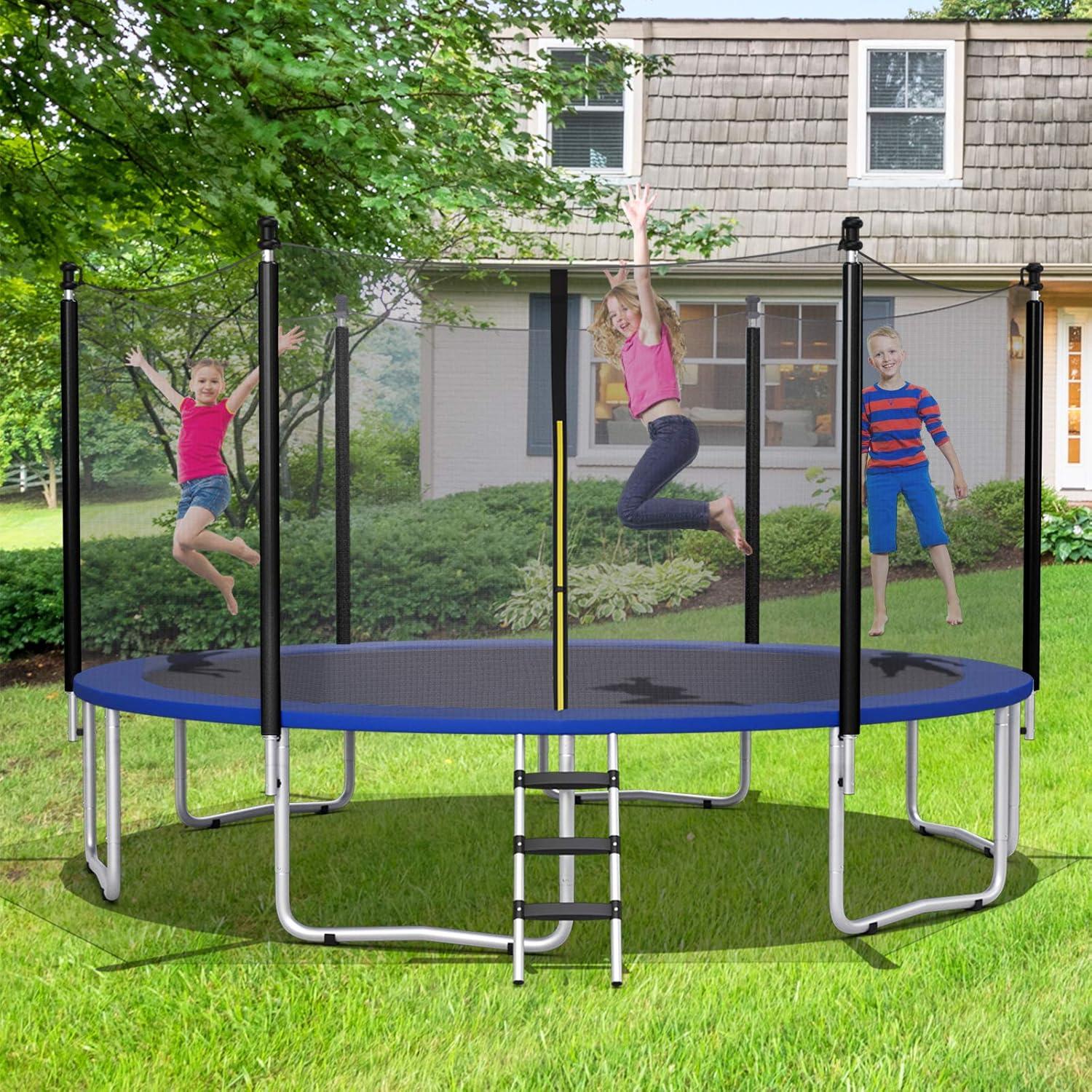 image:imageGiantex Trampoline Enclosure Net Only with Zipper amp Buckle Perfect Visibility and TearampWeatherResistant 12FT 14FT 15FT 16FT Trampoline Replacement Safety Enclosure Net15FT 6 Poles