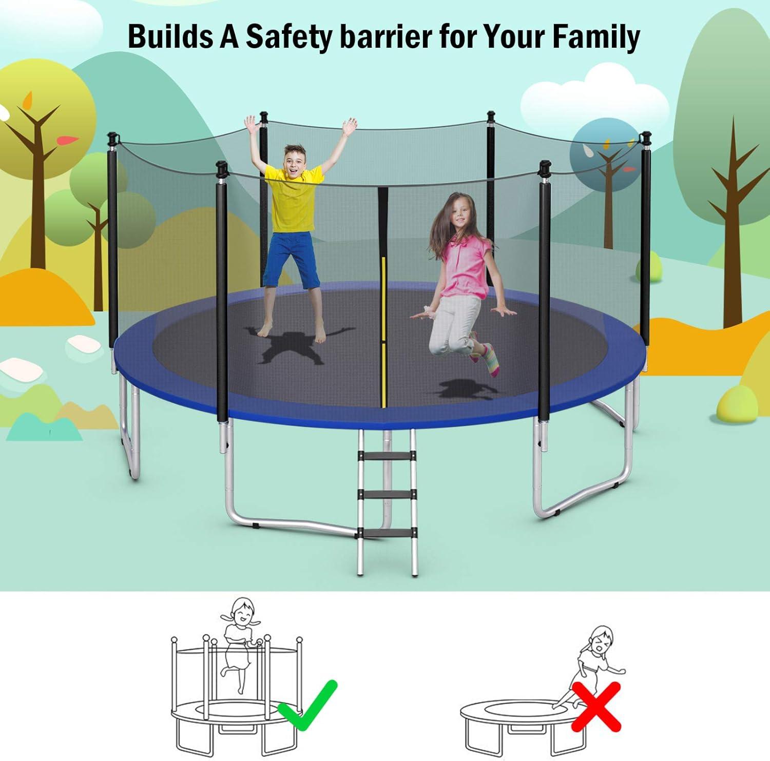 image:imageGiantex Trampoline Enclosure Net Only with Zipper amp Buckle Perfect Visibility and TearampWeatherResistant 12FT 14FT 15FT 16FT Trampoline Replacement Safety Enclosure Net15FT 6 Poles