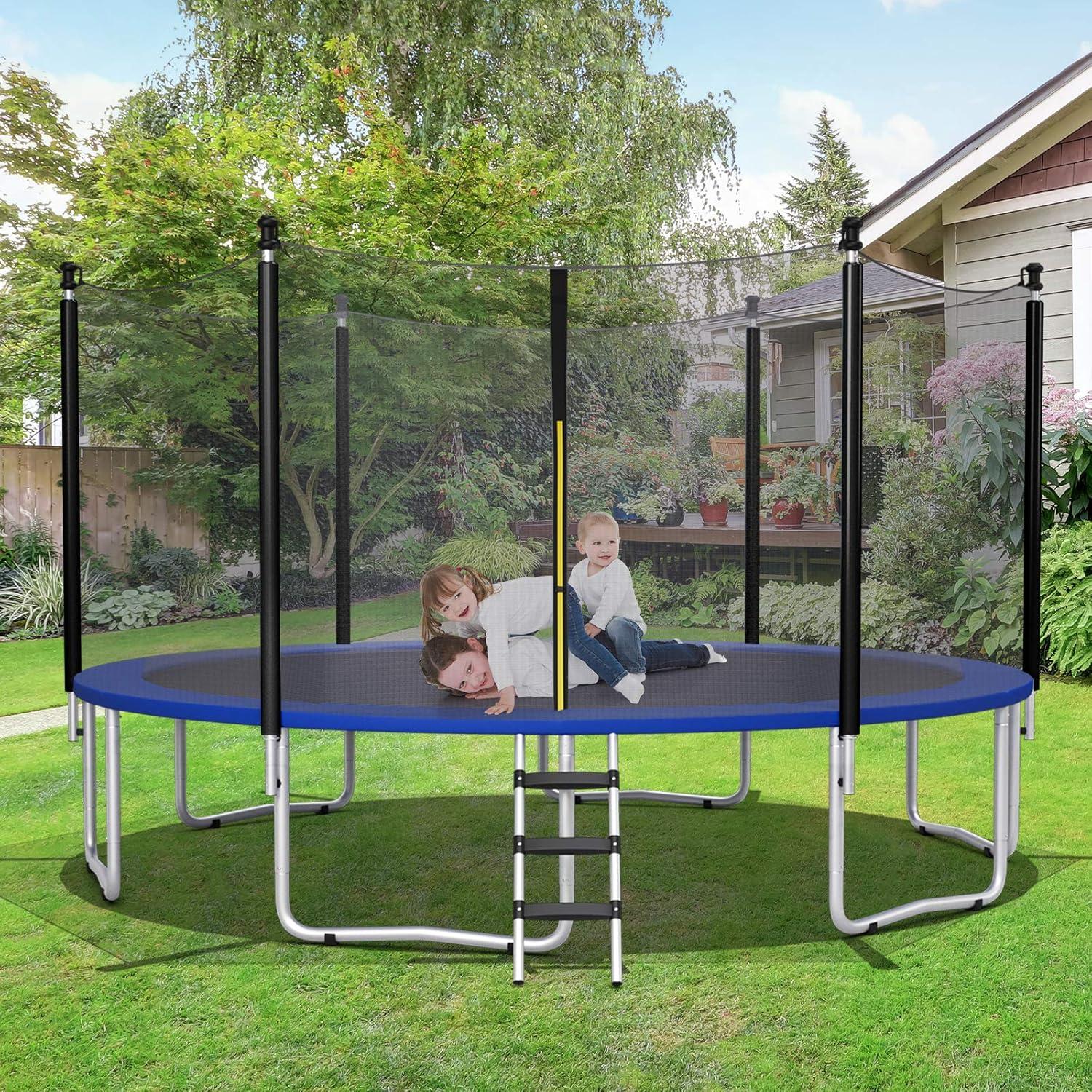 image:imageGiantex Trampoline Enclosure Net Only with Zipper amp Buckle Perfect Visibility and TearampWeatherResistant 12FT 14FT 15FT 16FT Trampoline Replacement Safety Enclosure Net16FT 6 Poles