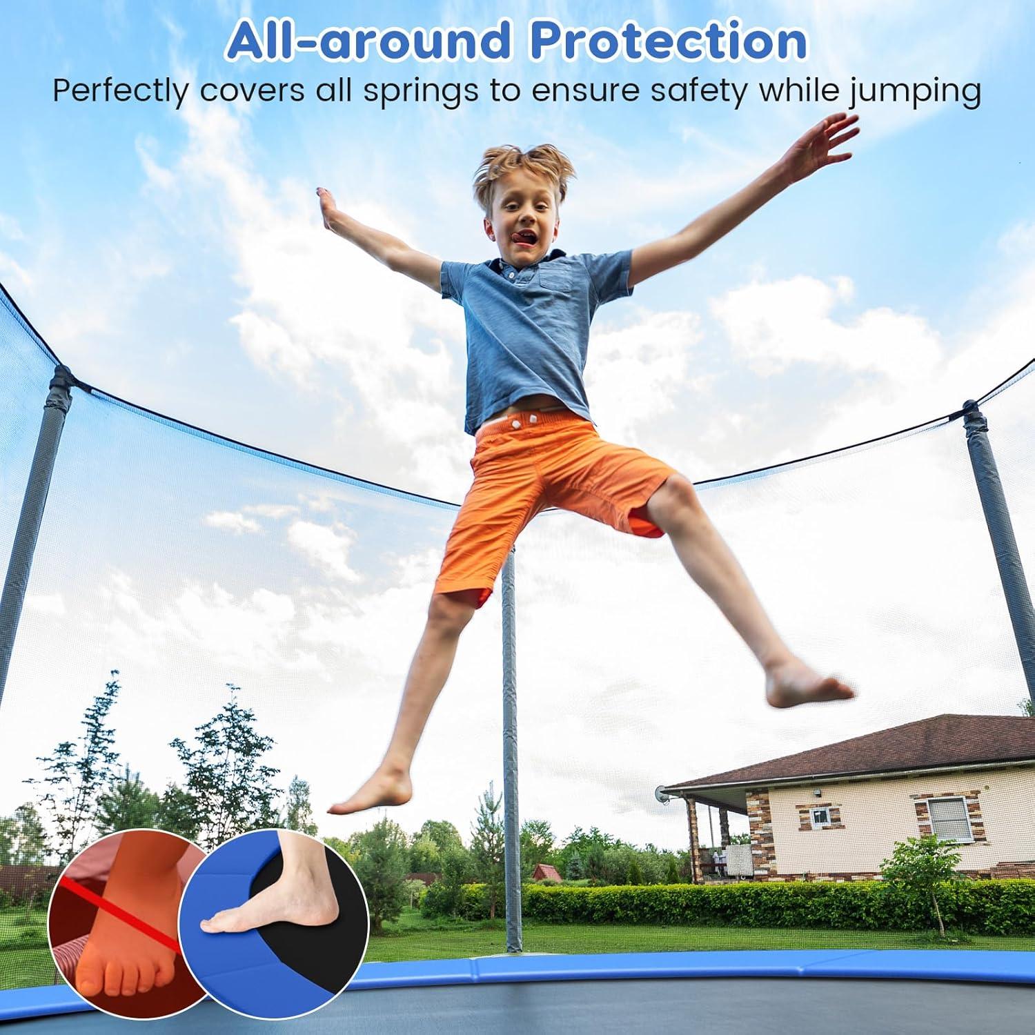 image:imageGiantex Trampoline Pad 8ft 10ft 12ft 14ft 15ft 16ft Trampoline Replacement Safety Pad No Holes for Pole Waterproof Trampoline Accessories Spring CoverBlue