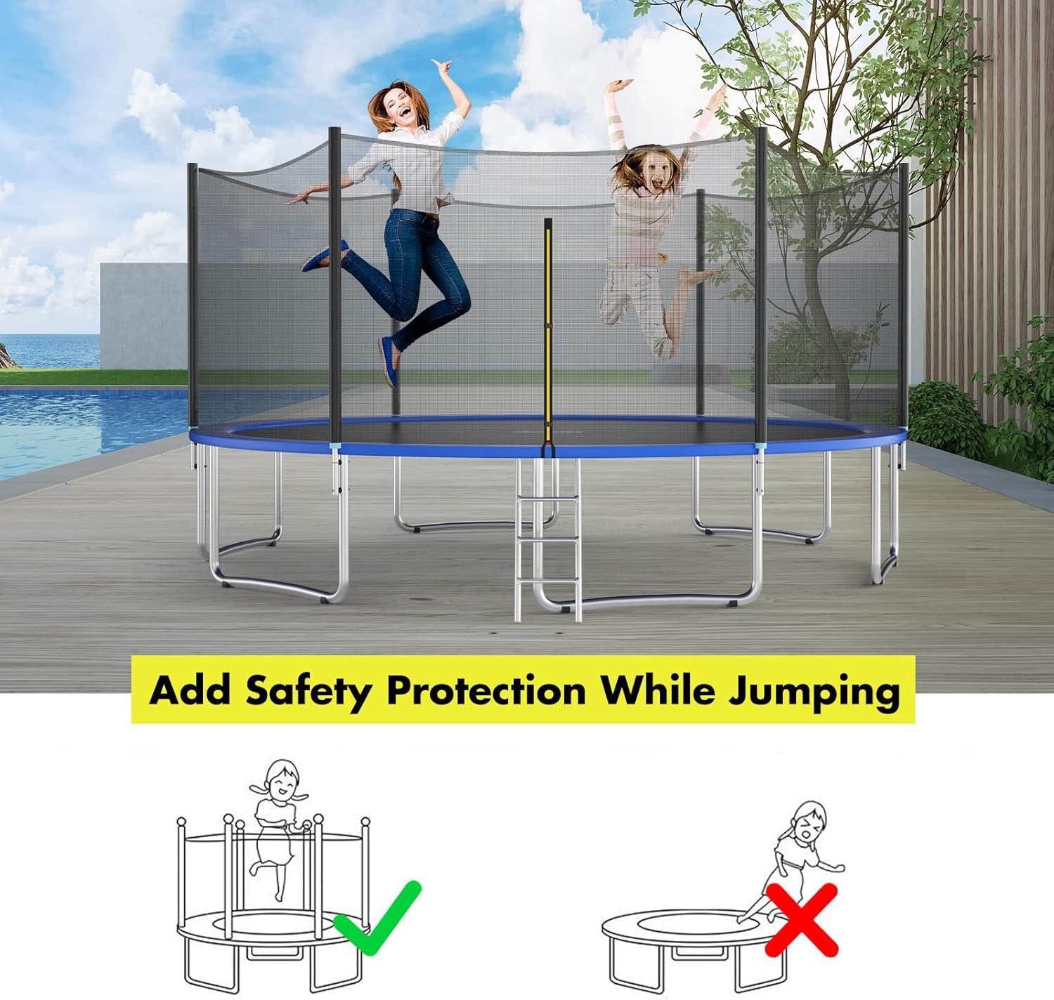 image:imageGiantex Trampoline Safety Net 8 10 12 14 15 16Ft WeatherResistant Replacement Enclosure Net for Round Frame with DoubleHeaded Zippers Protection Buckles amp Enhanced Hook Poles Not Included10FT 6 Poles