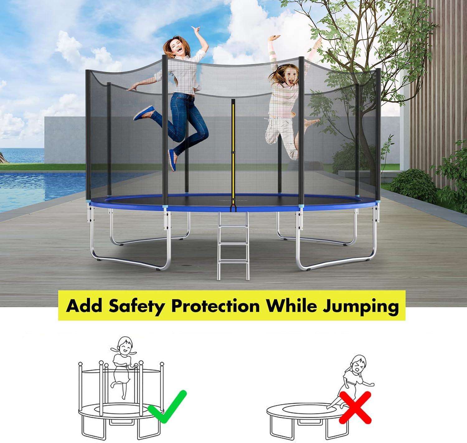 image:imageGiantex Trampoline Safety Net 8 10 12 14 15 16Ft WeatherResistant Replacement Enclosure Net for Round Frame with DoubleHeaded Zippers Protection Buckles amp Enhanced Hook Poles Not Included15FT 6 Poles