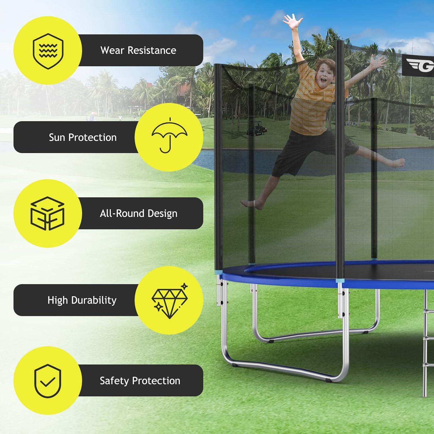 image:imageGiantex Trampoline Safety Net 8 10 12 14 15 16Ft WeatherResistant Replacement Enclosure Net for Round Frame with DoubleHeaded Zippers Protection Buckles amp Enhanced Hook Poles Not Included16FT 12 Poles
