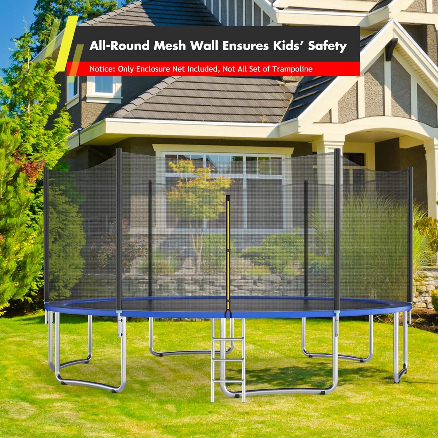 image:imageGiantex Trampoline Safety Net 8 10 12 14 15 16Ft WeatherResistant Replacement Enclosure Net for Round Frame with DoubleHeaded Zippers Protection Buckles amp Enhanced Hook Poles Not Included16FT 6 Poles