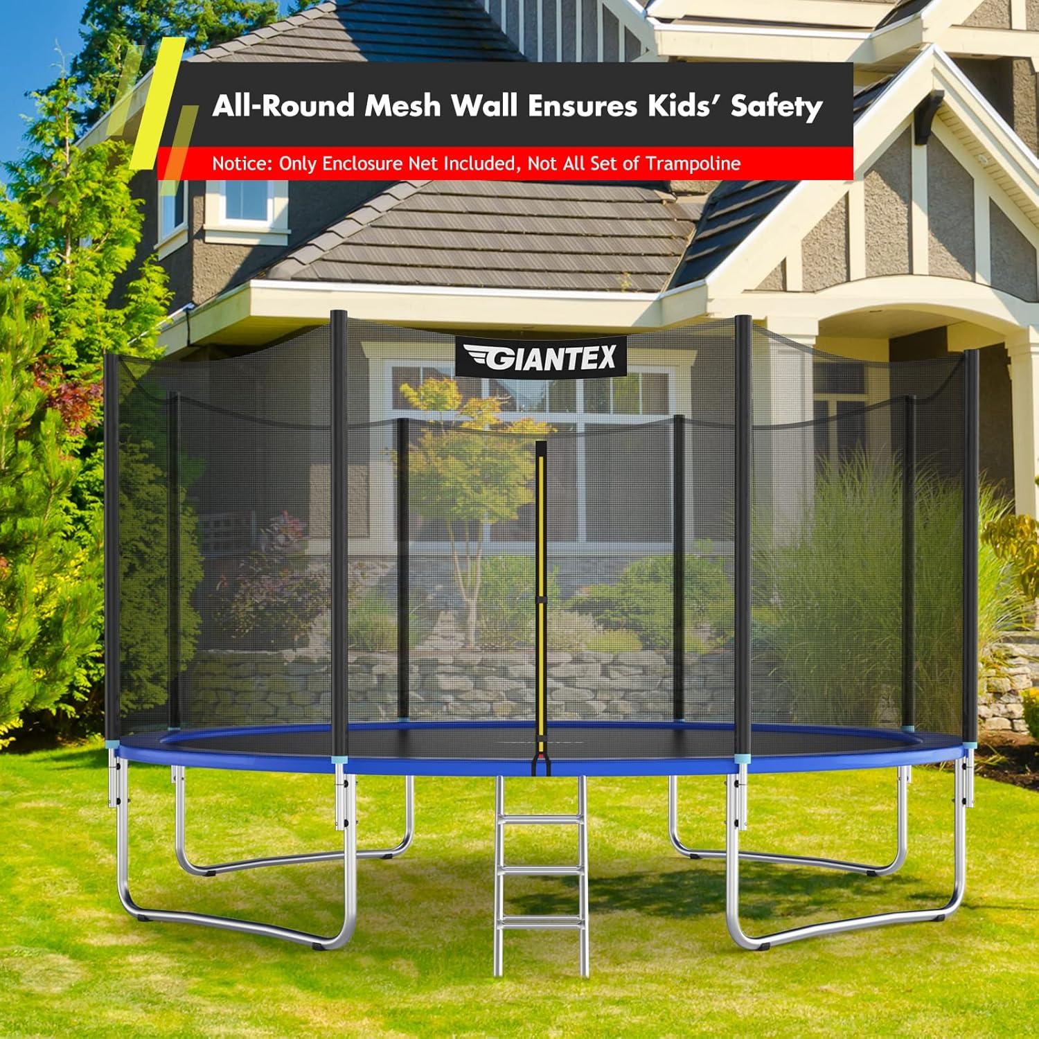 image:imageGiantex Trampoline Safety Net 8 10 12 14 15 16Ft WeatherResistant Replacement Enclosure Net for Round Frame with DoubleHeaded Zippers Protection Buckles amp Enhanced Hook Poles Not Included16FT 12 Poles