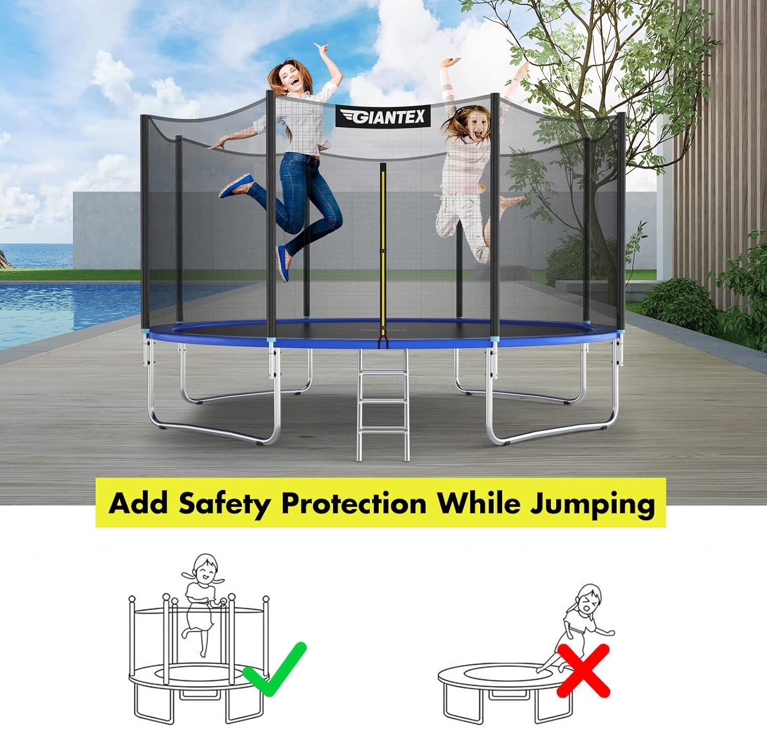 image:imageGiantex Trampoline Safety Net 8 10 12 14 15 16Ft WeatherResistant Replacement Enclosure Net for Round Frame with DoubleHeaded Zippers Protection Buckles amp Enhanced Hook Poles Not Included15FT 10 Poles