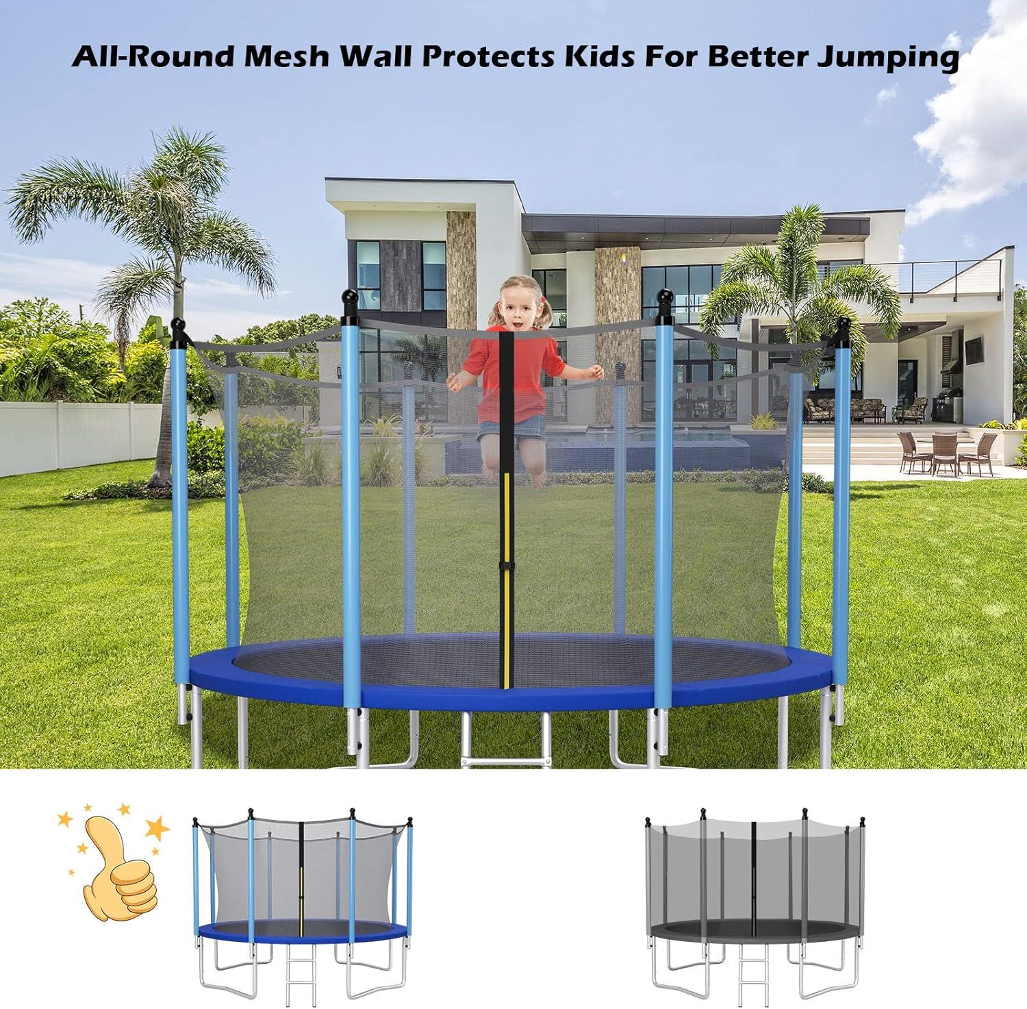 image:imageGiantex Trampoline Safety Net wAdjustable Straps 8 10 12 14 15 16Ft WeatherResistant Replacement Enclosure Net with DoubleHeaded Zipper Protection Buckle Poles Not Included12FT 8 Poles