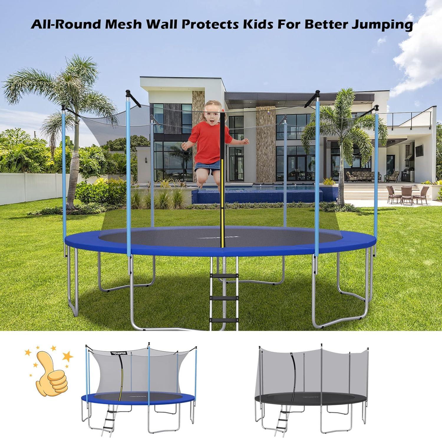 image:imageGiantex Trampoline Safety Net wAdjustable Straps 8 10 12 14 15 16Ft WeatherResistant Replacement Enclosure Net with DoubleHeaded Zipper Protection Buckle Poles Not Included10FT 6 Poles