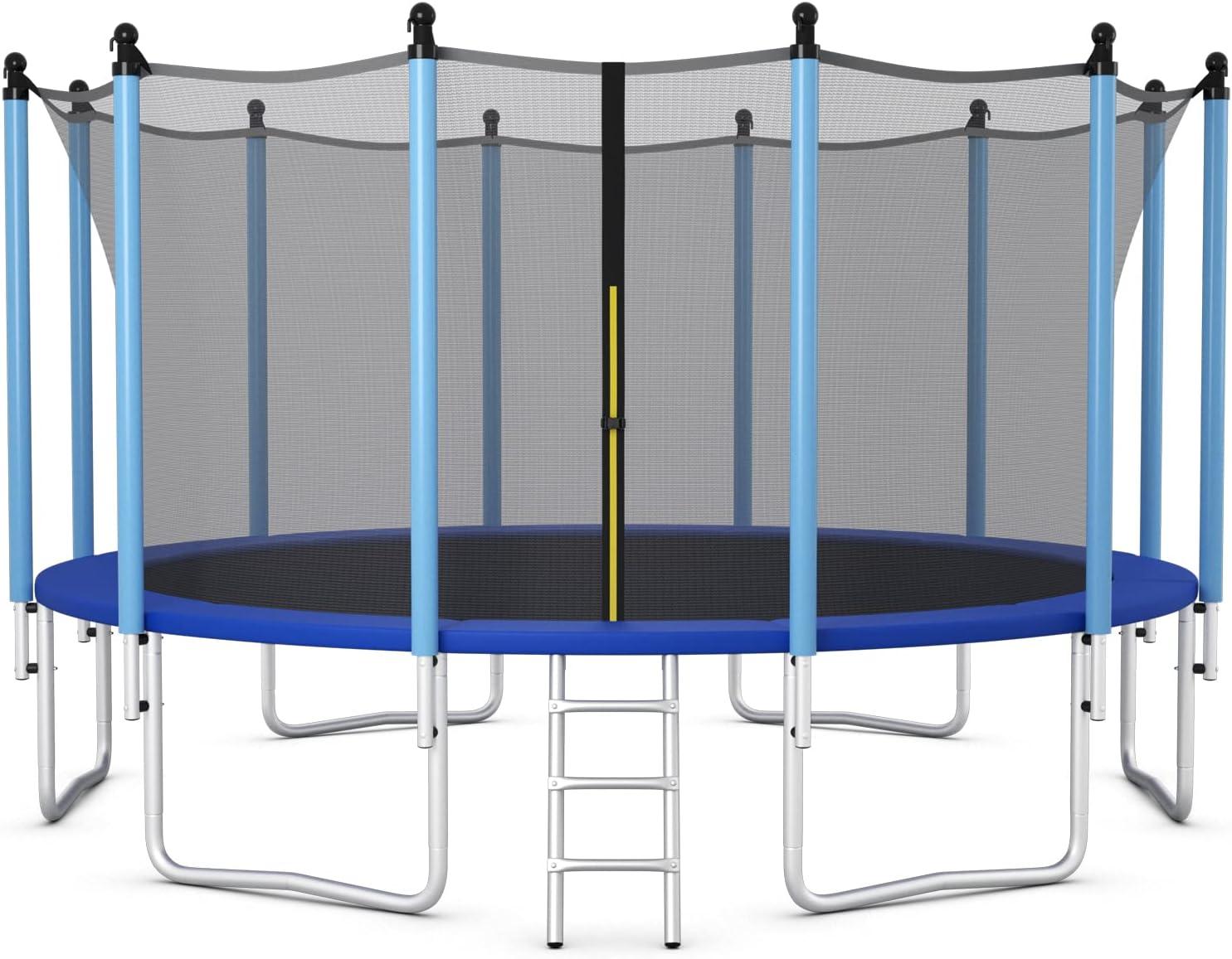 image:imageGiantex Trampoline for Kids Adults ASTM Approved 8 10 12 14 15 16Ft Big Trampoline with Ladder Thickness Steel Pipes WearResistant All Weather Outdoor Large Recreational Trampoline with Net16Ft 6 Legs