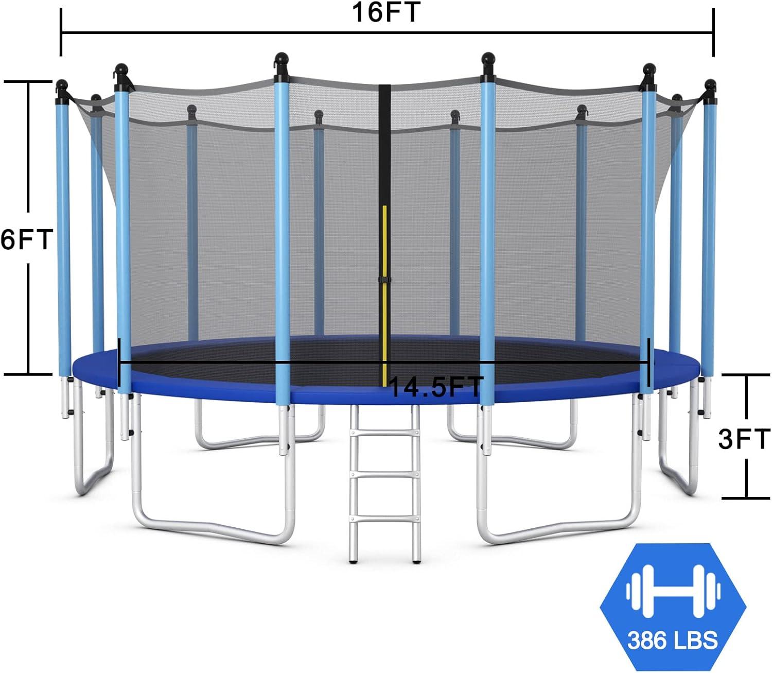 image:imageGiantex Trampoline for Kids Adults ASTM Approved 8 10 12 14 15 16Ft Big Trampoline with Ladder Thickness Steel Pipes WearResistant All Weather Outdoor Large Recreational Trampoline with Net16Ft 6 Legs